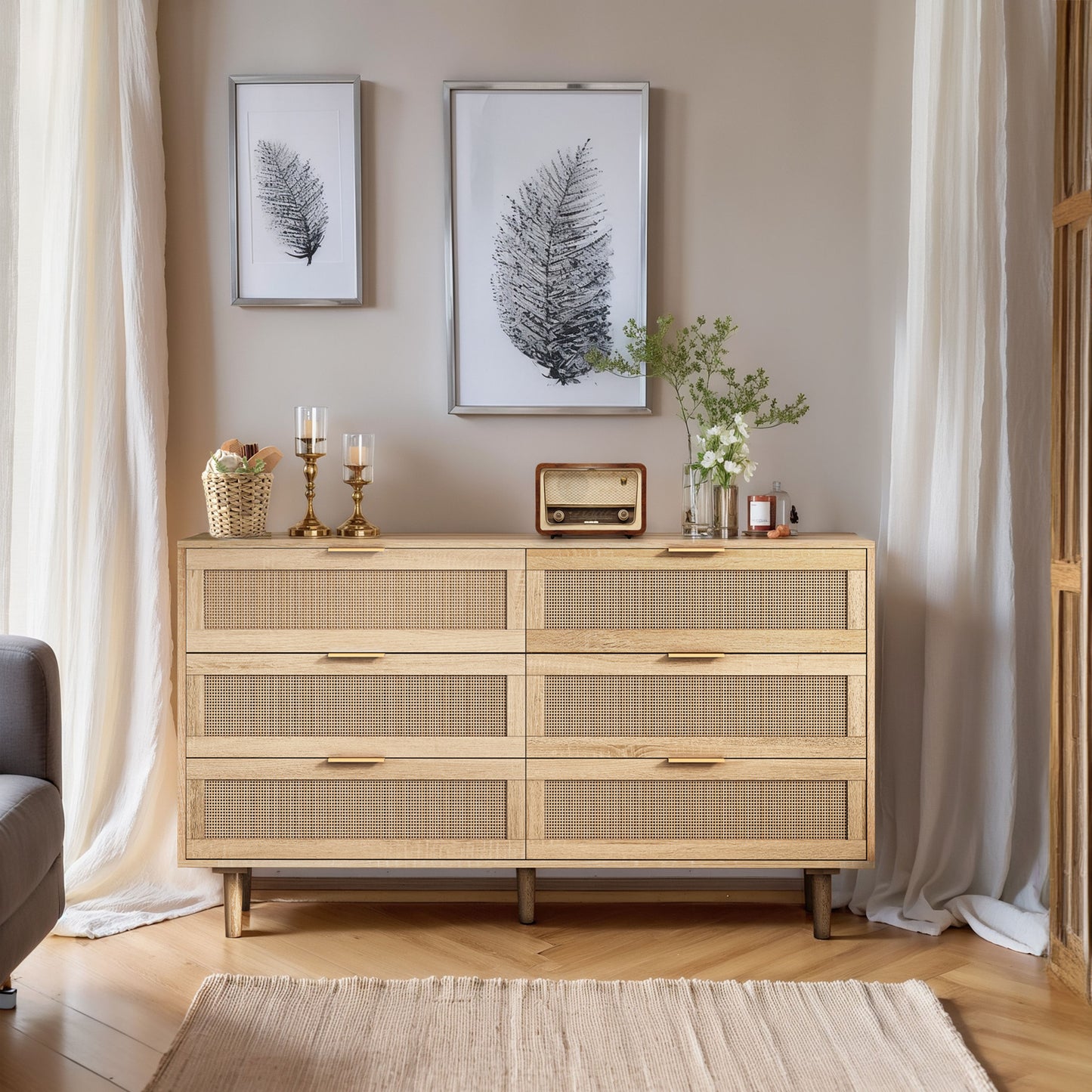 51.18'6-Drawers Rattan Storage Cabinet Rattan Drawer,for Bedroom,Living Room,Natural (Same SKU:W75784346) W757P198980