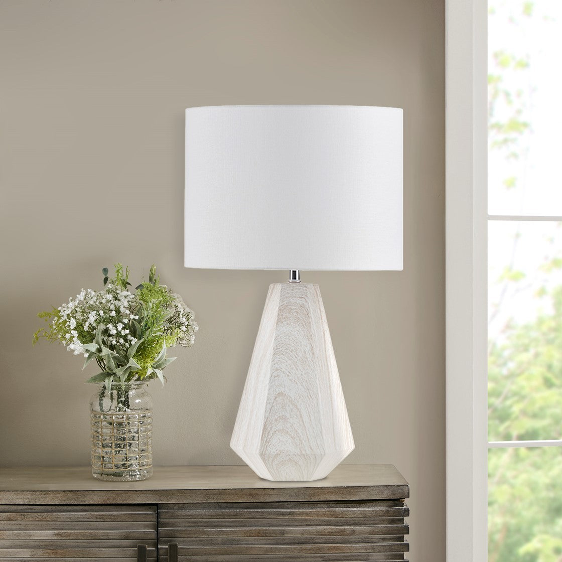 23' Resin Table Lamp with Faux Wood Texture B035129485