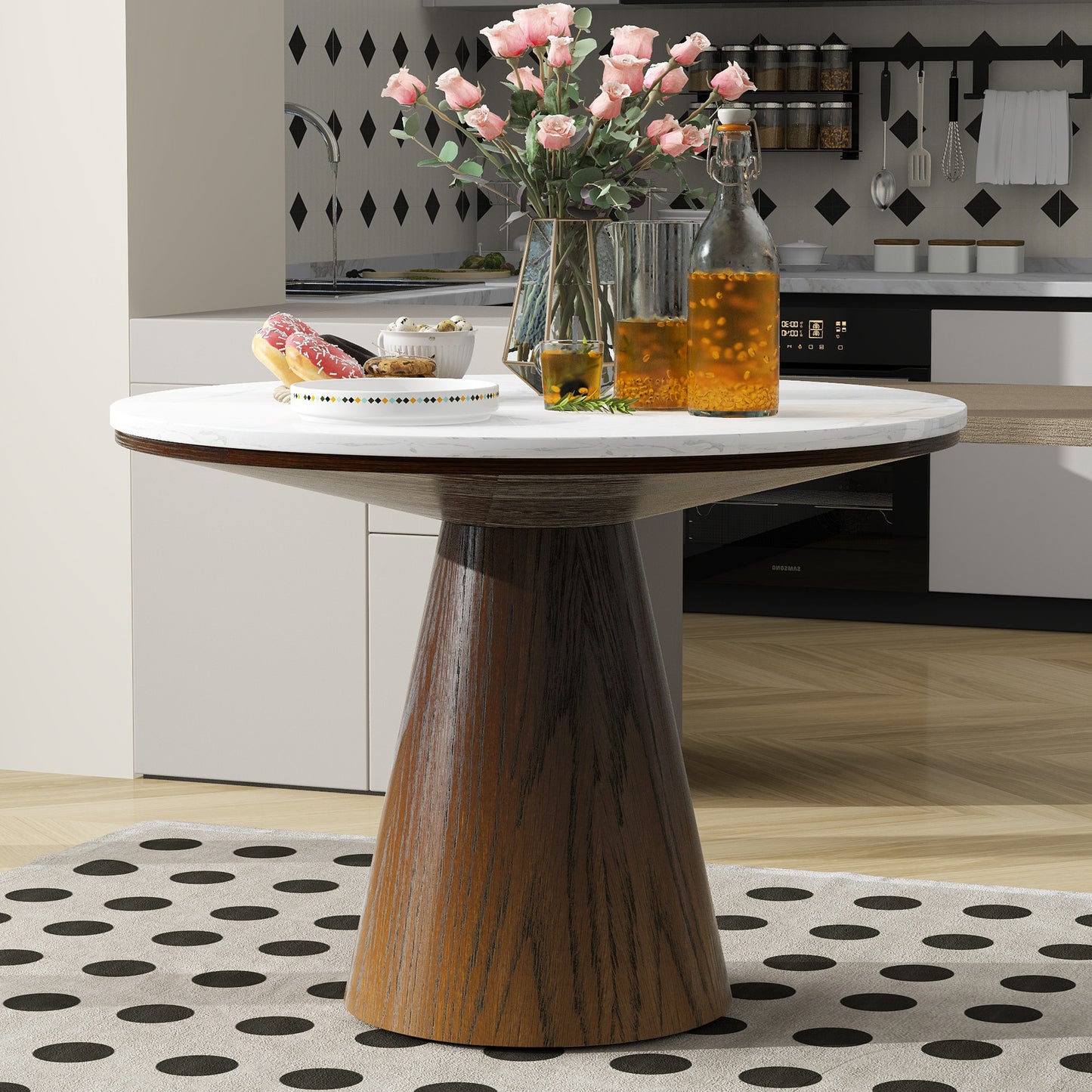 TREXM Retro Round Dining Table Minimalist Elegant Table for Living Room, Dining Room (White + Brown) XW000001AAP