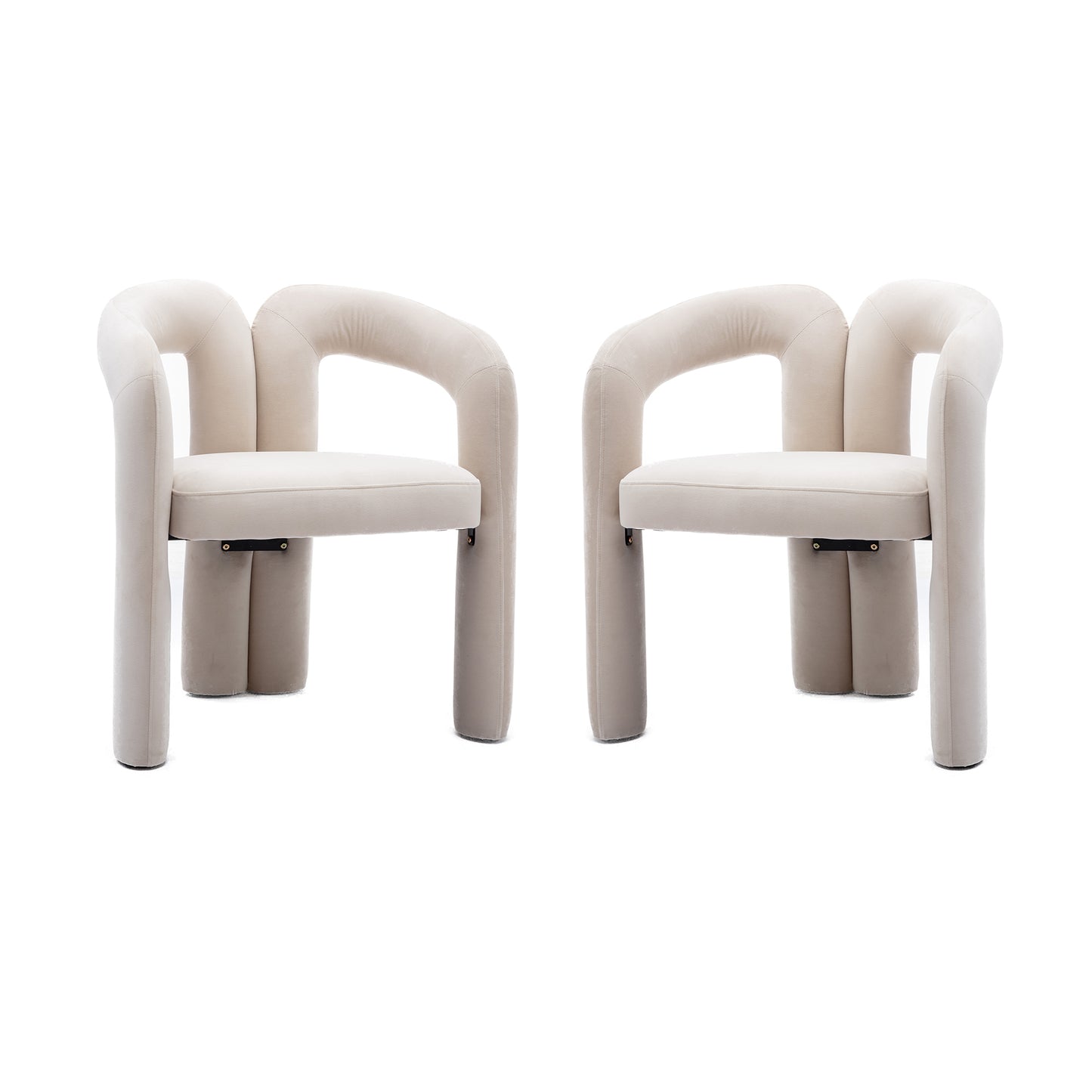 COOLMORE Contemporary Designed Velvet Fabric Upholstered Accent/Dining Chair /Barrel Side Chairs Kitchen Armchair for Living Room set of 2 (Beige Velvet) W395103720