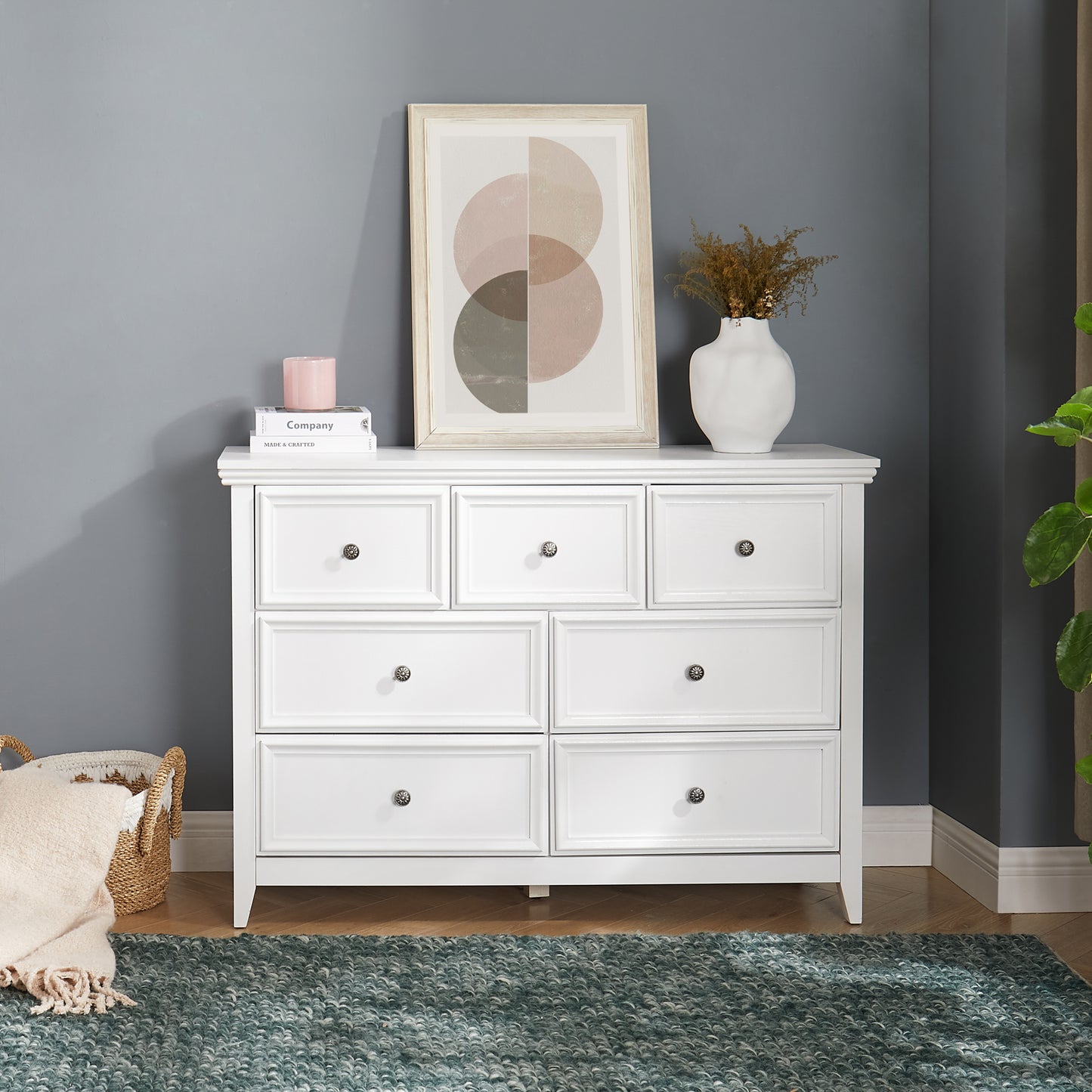 Modern 7 Drawers Dresser 7 Drawers Cabinet,Chest of Drawers Closet Organizers and Storage Clothes Storage Drawers Cabinet for Living Room, Farmhouse Dresser Organizer White W2275P149784