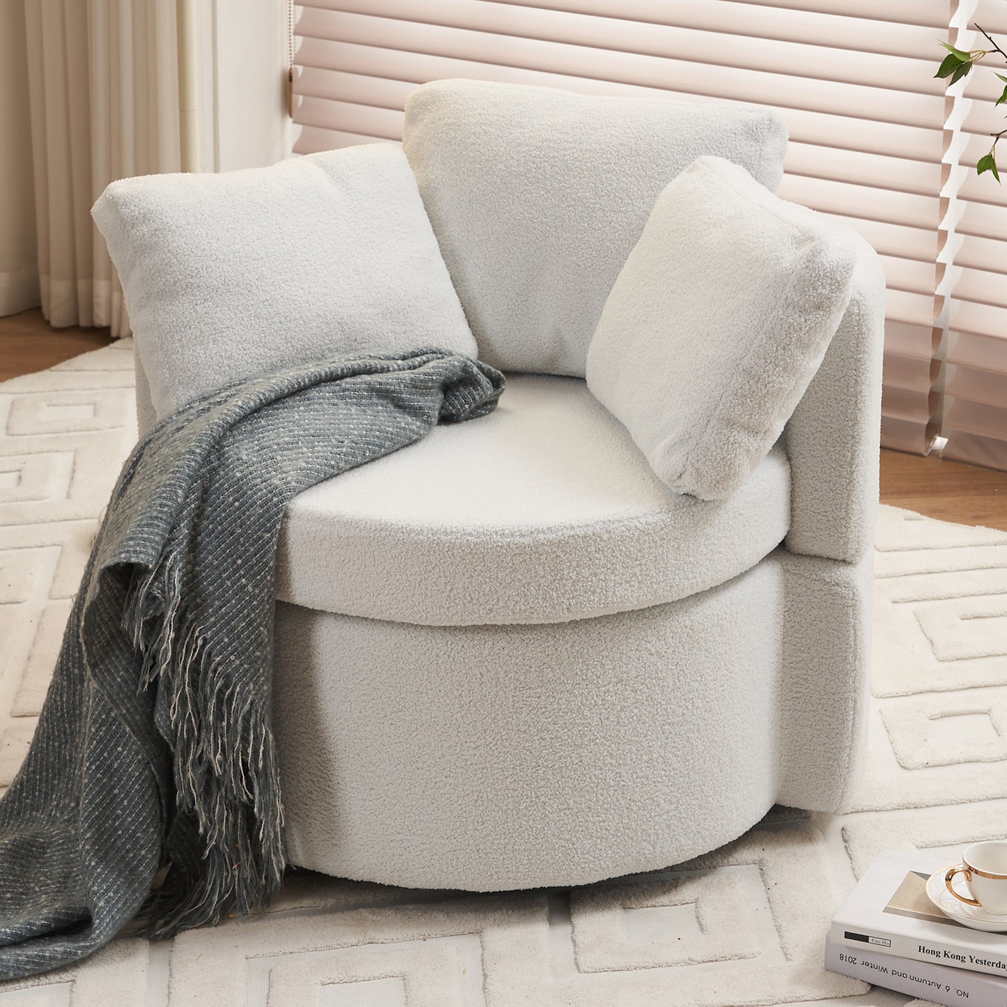 029-Teddy Fabric Swivel And Storage Chair With Back Cushion For Living Room,Ivory W527P166245