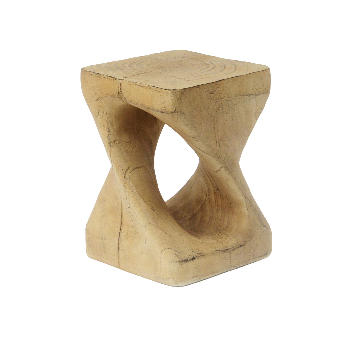 MGO Twist Shape Side Table with Wood-like Texture in Natural Color, Magnesium Oxide, 11.75 x 11.75 x 17 Inches N770P212233N