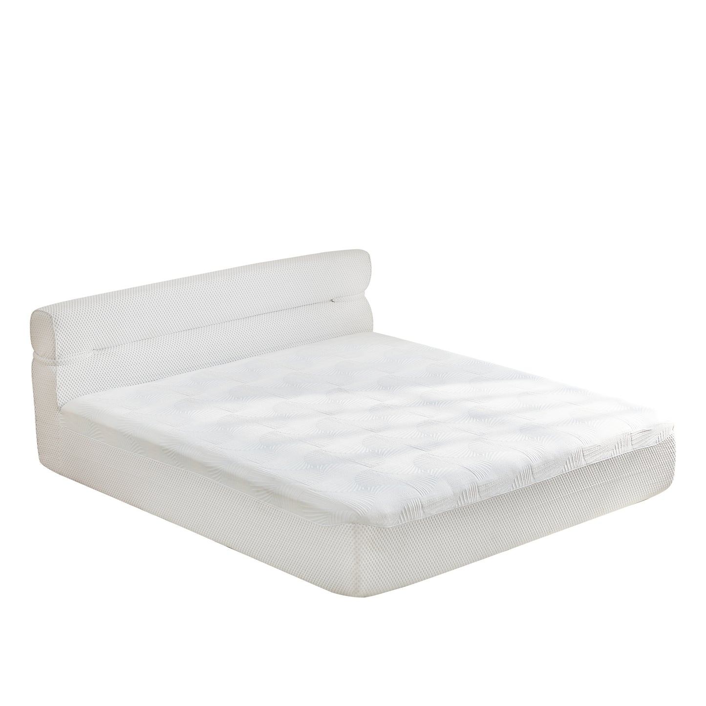 Innovative All-in-One King Mattress & Bed Frame with Cool Fabric, Pressure Relief, Motion Isolation in White Polyester Blend W1359P364811