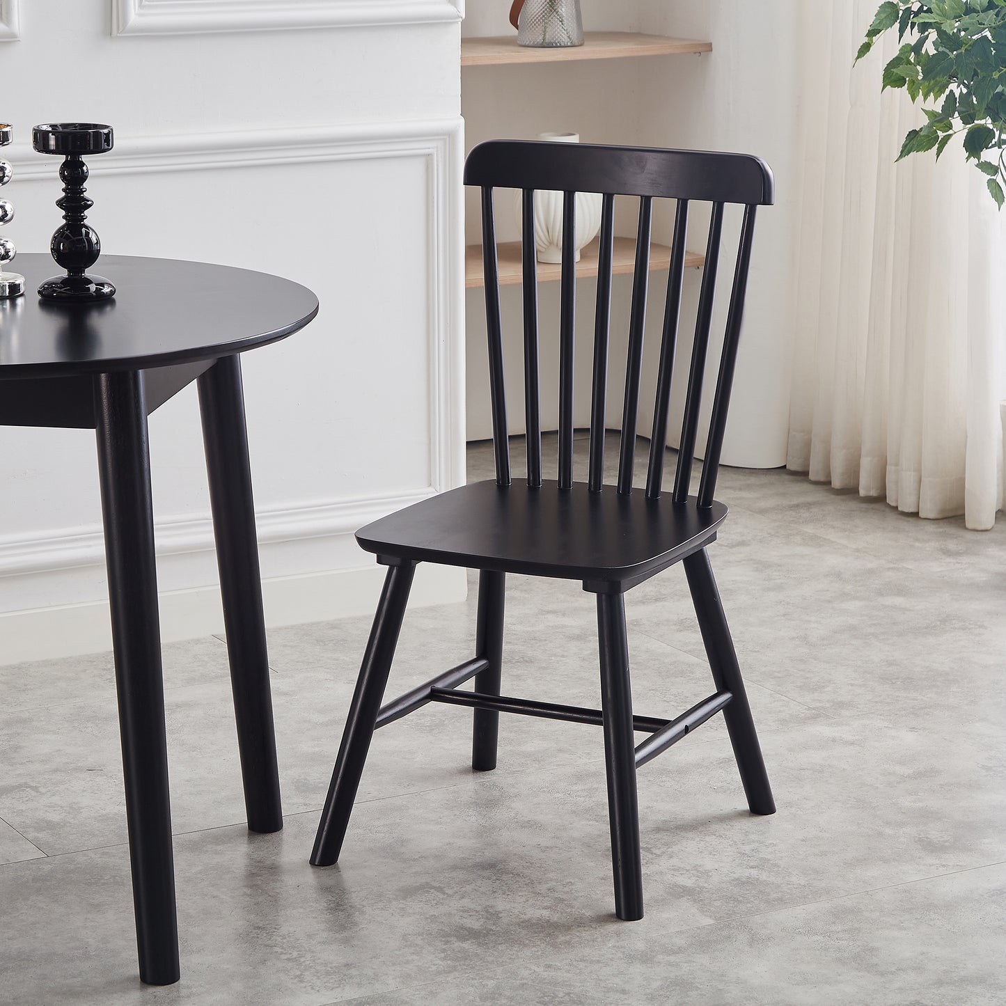 4 pieces of dining chair, black, rubber wood material, dining chair, solid wood chair, solid wood dining table chair, living room chair, simple and natural W2720P193105