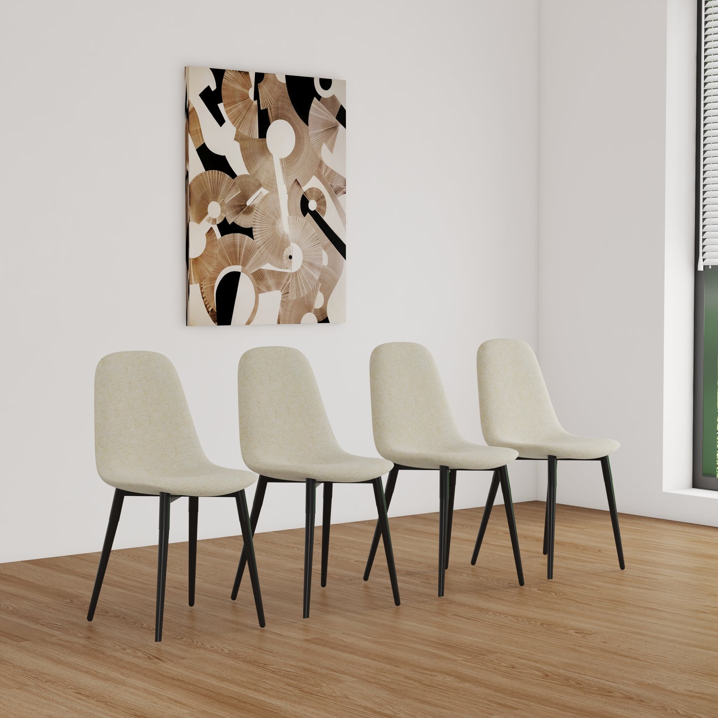 Dining Chairs Set of 4, Modern Accent Chairs with Linen Fabric Upholstered Seat, Spoon Shape Kitchen Chair with Black Metal Legs Dining Side Chairs for Dining Room Kitchen (Beige) W2189131682