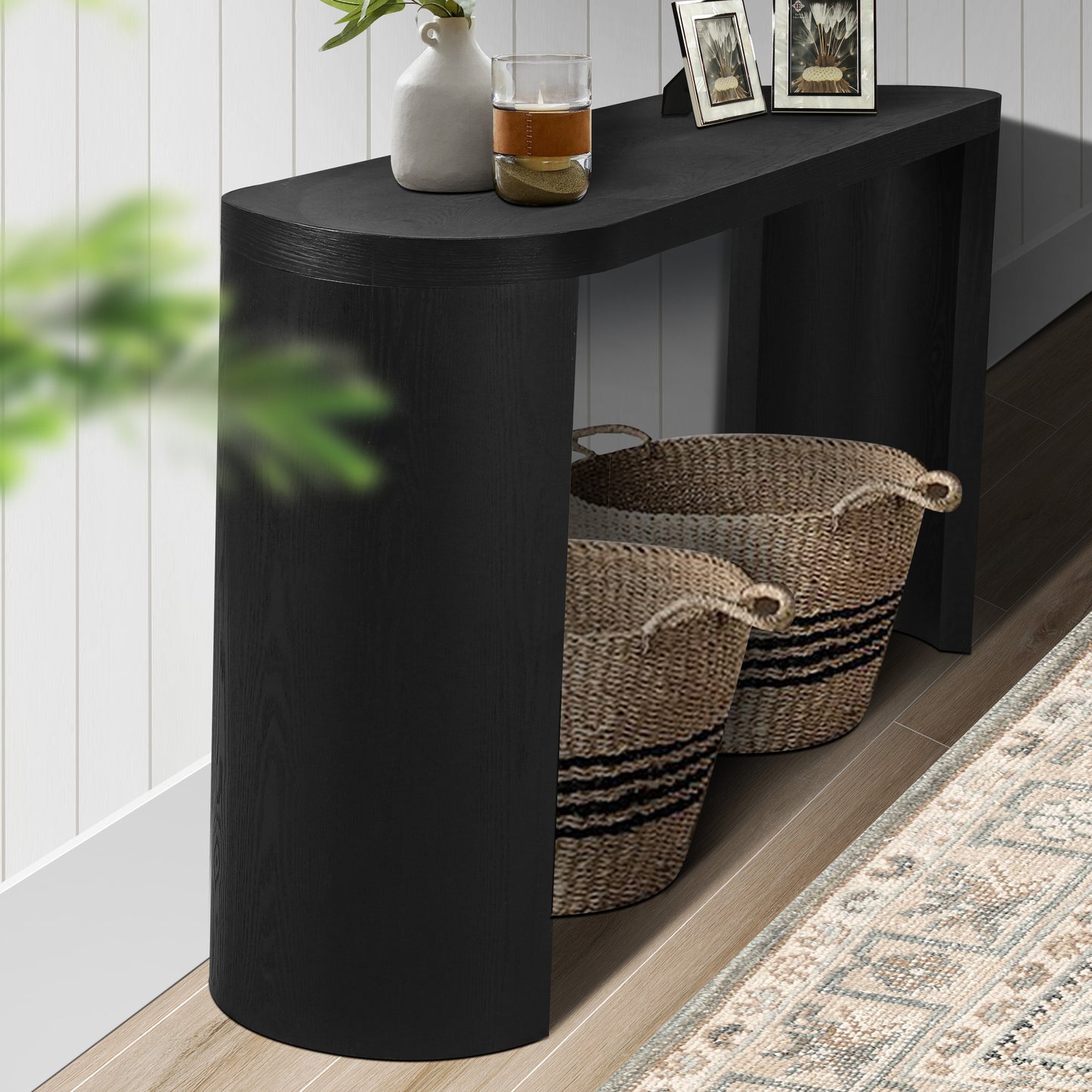 60'' Thick Top Entryway Table, Curved Legs, Support The Installation Of Inward-facing Or Outward-facing for Sofas, Entryway (Black) W1445P225047