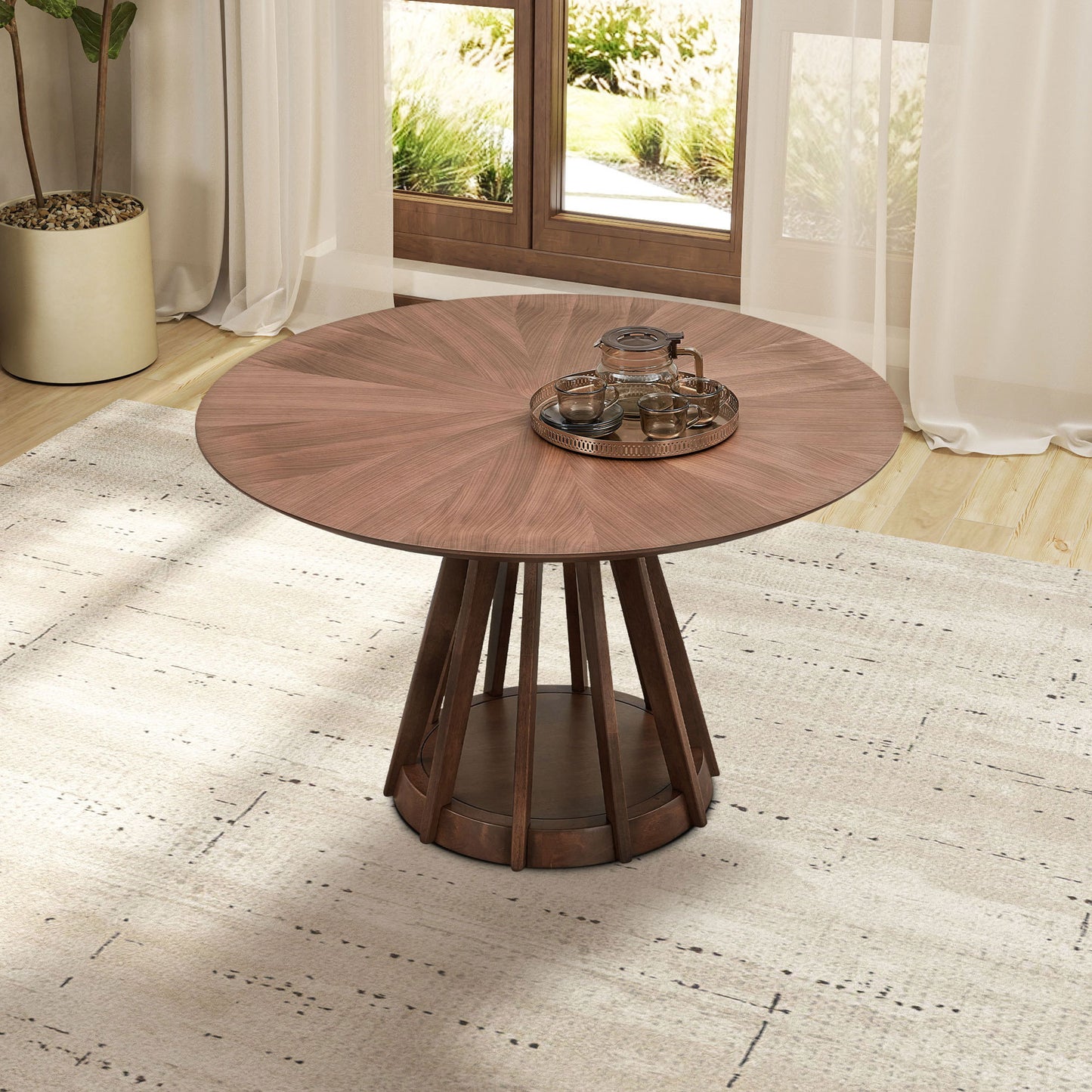 47.24 Inch Saving Place Table,Wooden Dining Table for 4 Persons,Modern Design Round Kitchen Table with Sturdy Pedestal for Living Room,Apartment,Restaurant,Walnut W2582S00087