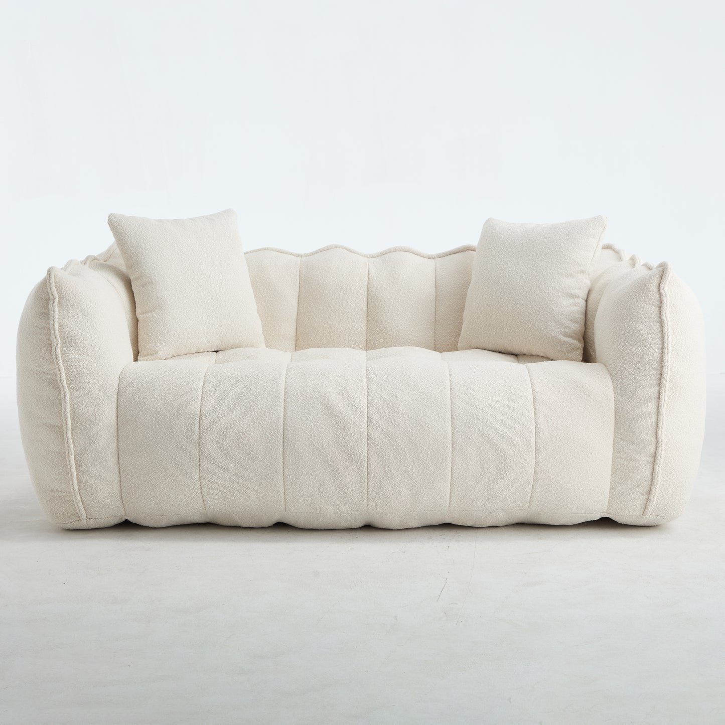 Cozy Beanbag Chair with High Resilience Foam Core for Two - Beige Chenille, 66x35x25 inches W1996P309517