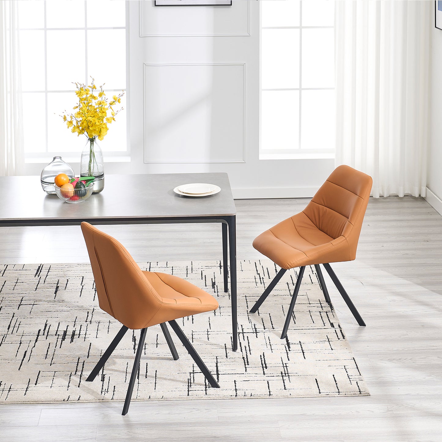 Dining Chair,Thickened fabric chairs with metal legs Set of 2,Brown W1249P243513