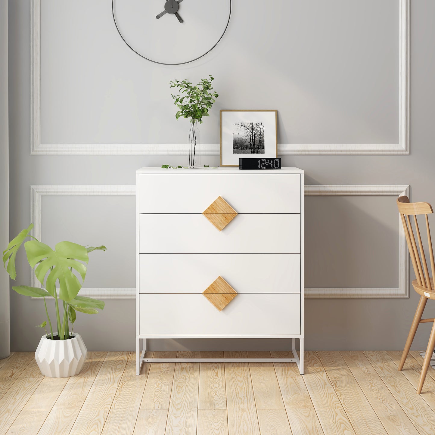 Solid wood special shape square handle design with 4 drawers bedroom furniture dressers W28233441