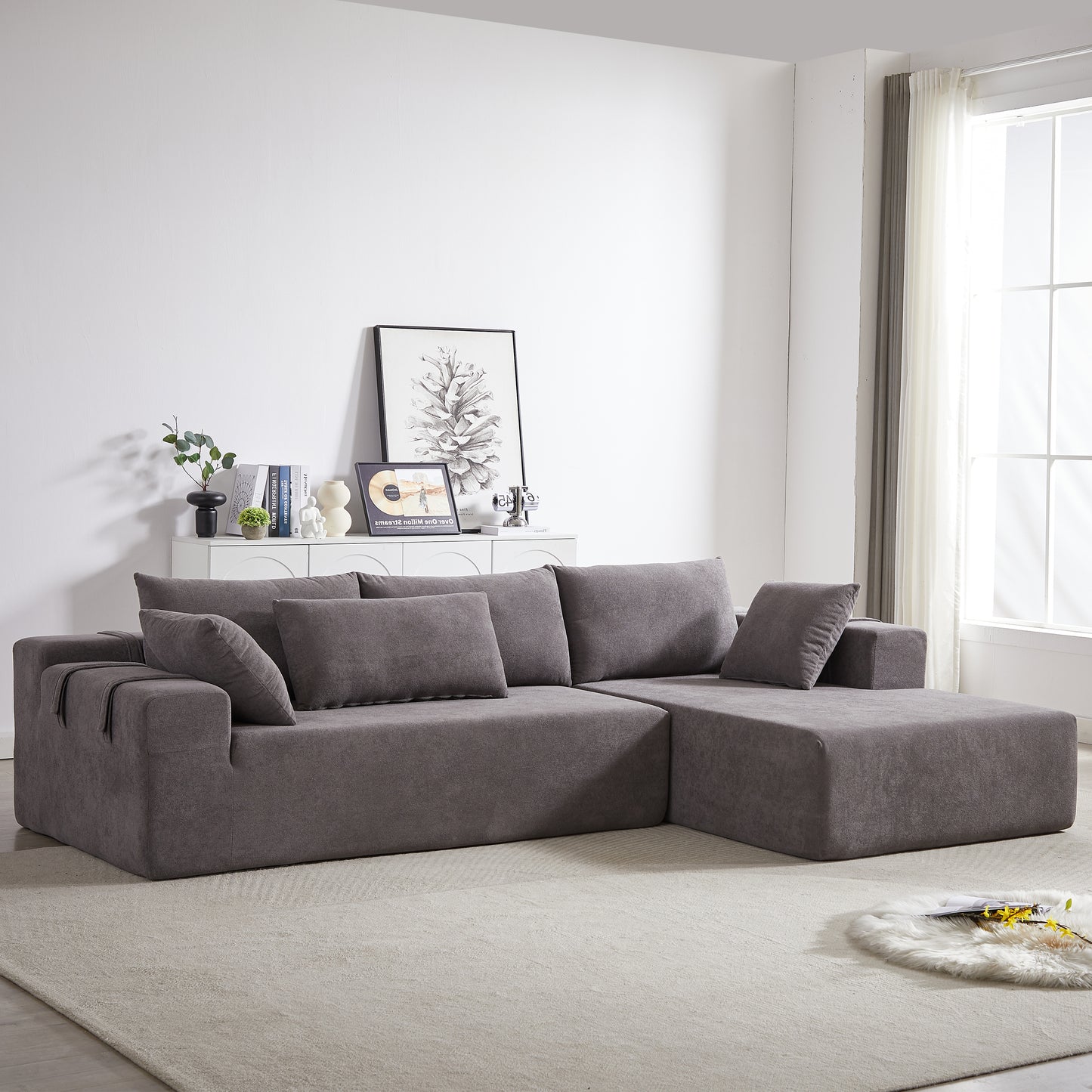 Modern Chenille Upholstered Sectional Sofa Couch Set,Modular 108' L Shaped Sectional Living Room Sofa Set With 6 Pillows,Free Combination Sofa Couch for Living Room,Bedroom(Right Chaise)W834S00399