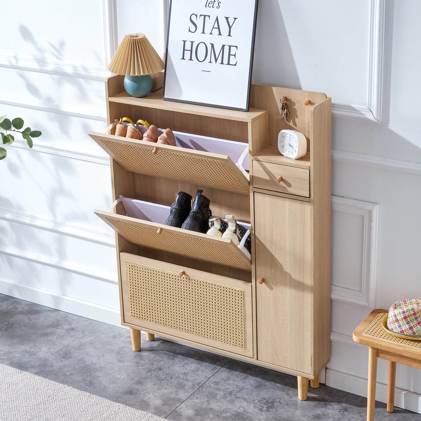Modern minimalist storage cabinet, Japanese rattan shoe cabinet, bed top cabinet, small home furniture. Suitable for corridors and living rooms. W115170127