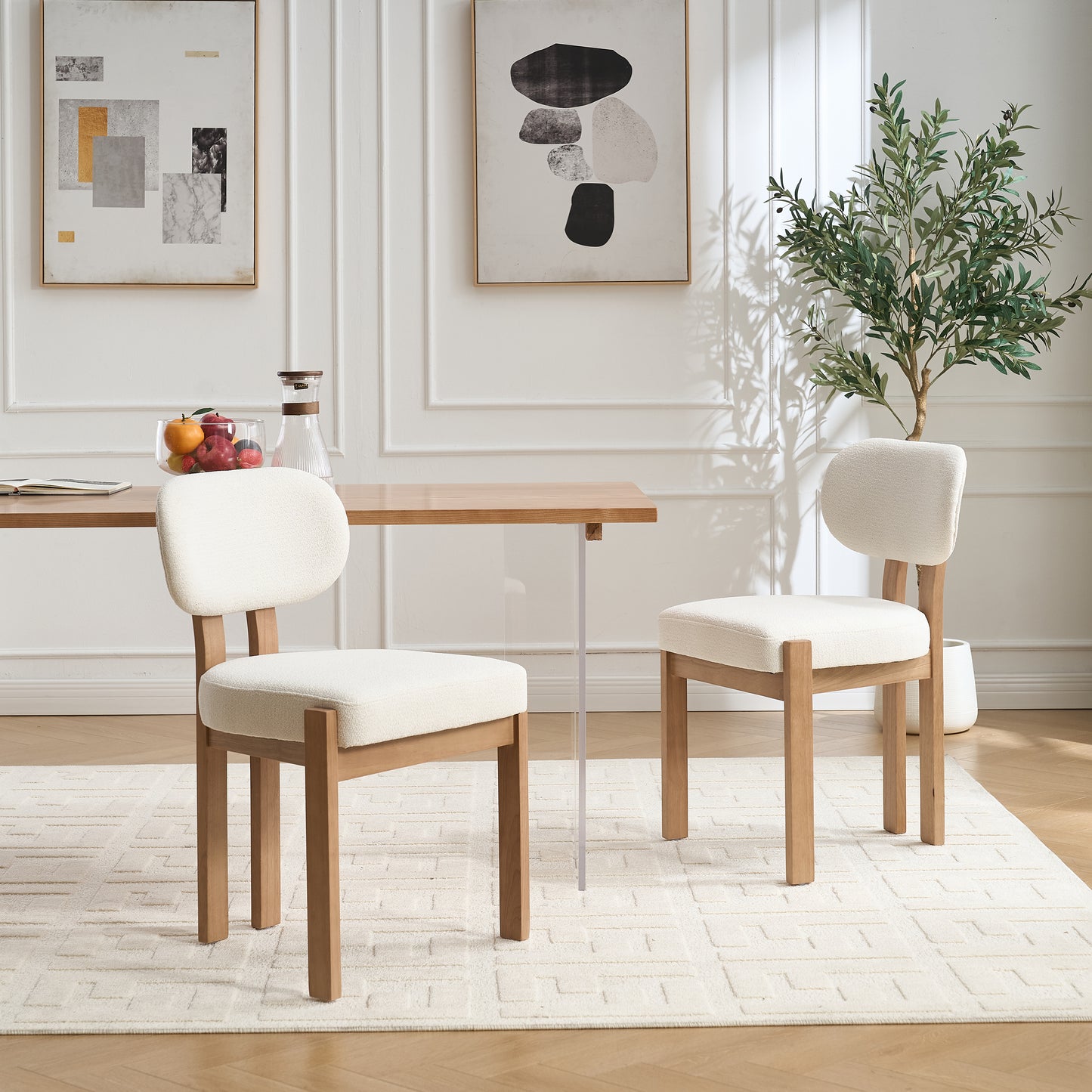 Wooden Dining Chairs Set of 2, Modern Fabric Upholstered Dining Room Chair Kitchen Chairs, Farmhouse Dinner Chair for Kitchen Dining Room W3244P316072