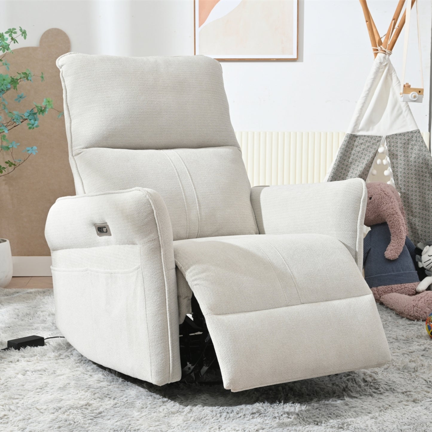 270° Power Swivel Rocker Recliner Chair for Adults, Swivel Rocking Recliner Chair,Electric Small Recliners for Small Spaces, Single Sofa Recliner for Living Room, Bedroom,RV (Fabric Gray+270°Swivel) W1028S00041