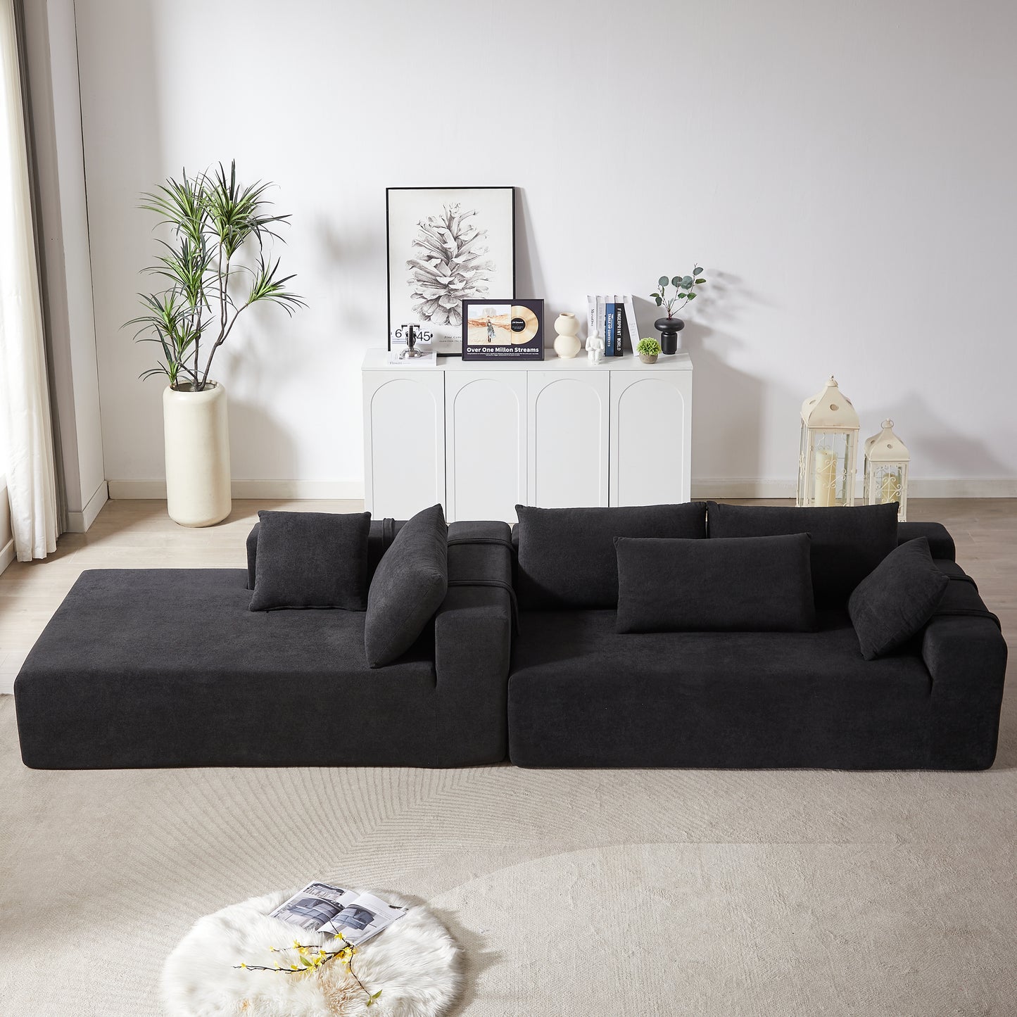Modern Chenille Upholstered Sectional Sofa Couch Set,Modular 108' L Shaped Sectional Living Room Sofa Set With 6 Pillows,Free Combination Sofa Couch for Living Room,Bedroom(Left Chaise)W834S00394