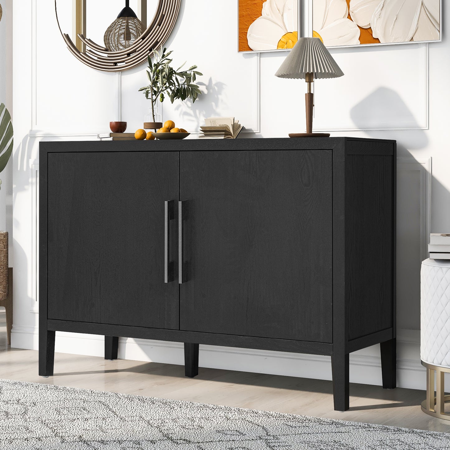 U-Style Storage Cabinet Sideboard Wooden Cabinet with 2 Metal handles and 2 Doors for Hallway, Entryway, Living Room N711P241278B