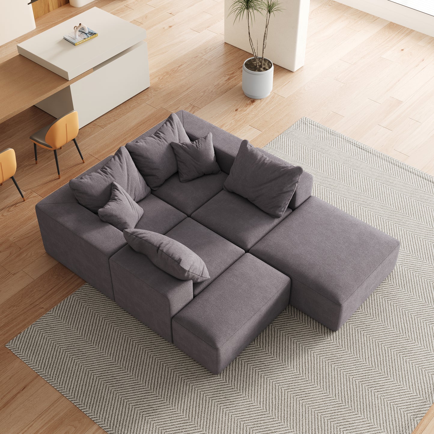 Modern Upholstered Sectional Boneless Couch Set,Modular 132' L Shaped Sectional Living Room Sofa Set With 6 Pillows,Free Combination Sofa Couch for Living Room,Bedroom W834S00499