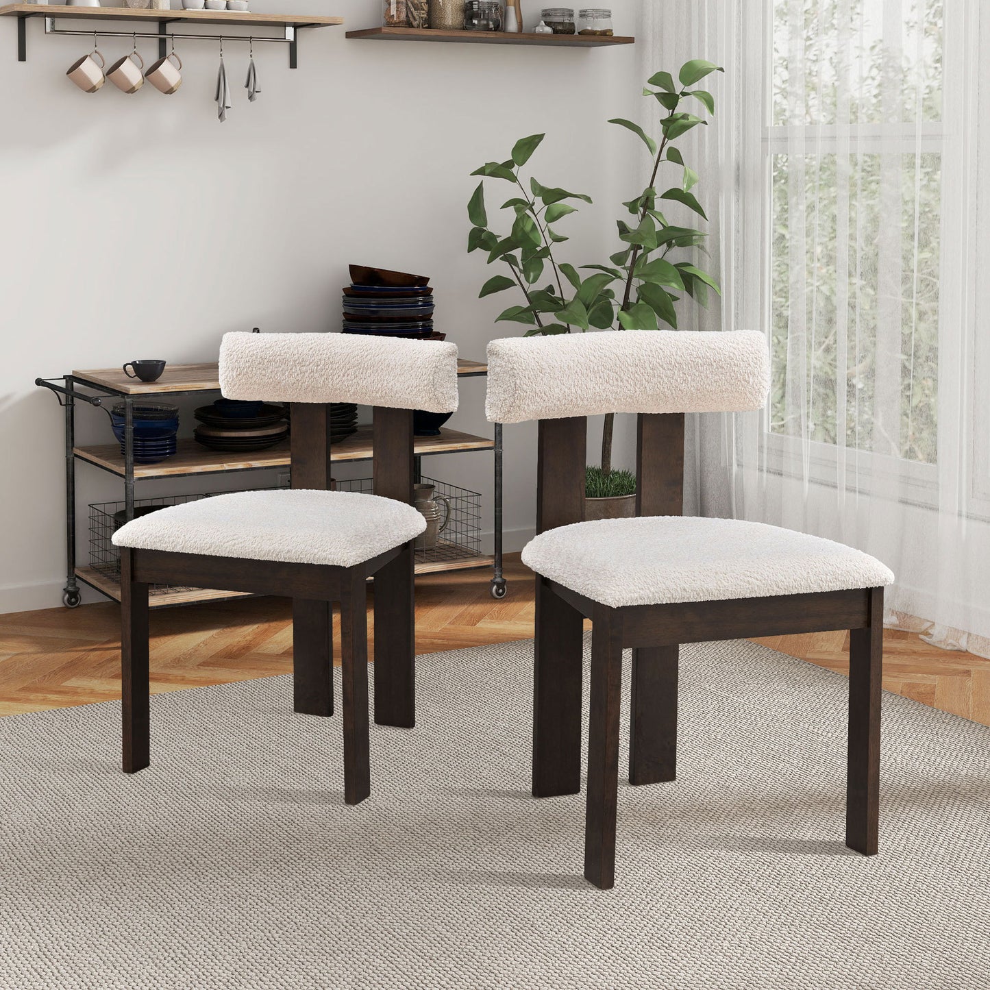 Wooden Dining Chairs Set of 2, Modern Boucle Upholstered Kitchen Side Chairs,Mid Century Modern Kitchen Chairs with Open Back Farmhouse Wooden Side Chairs for Dining Room,Living Room,Restaurant W2582P188302