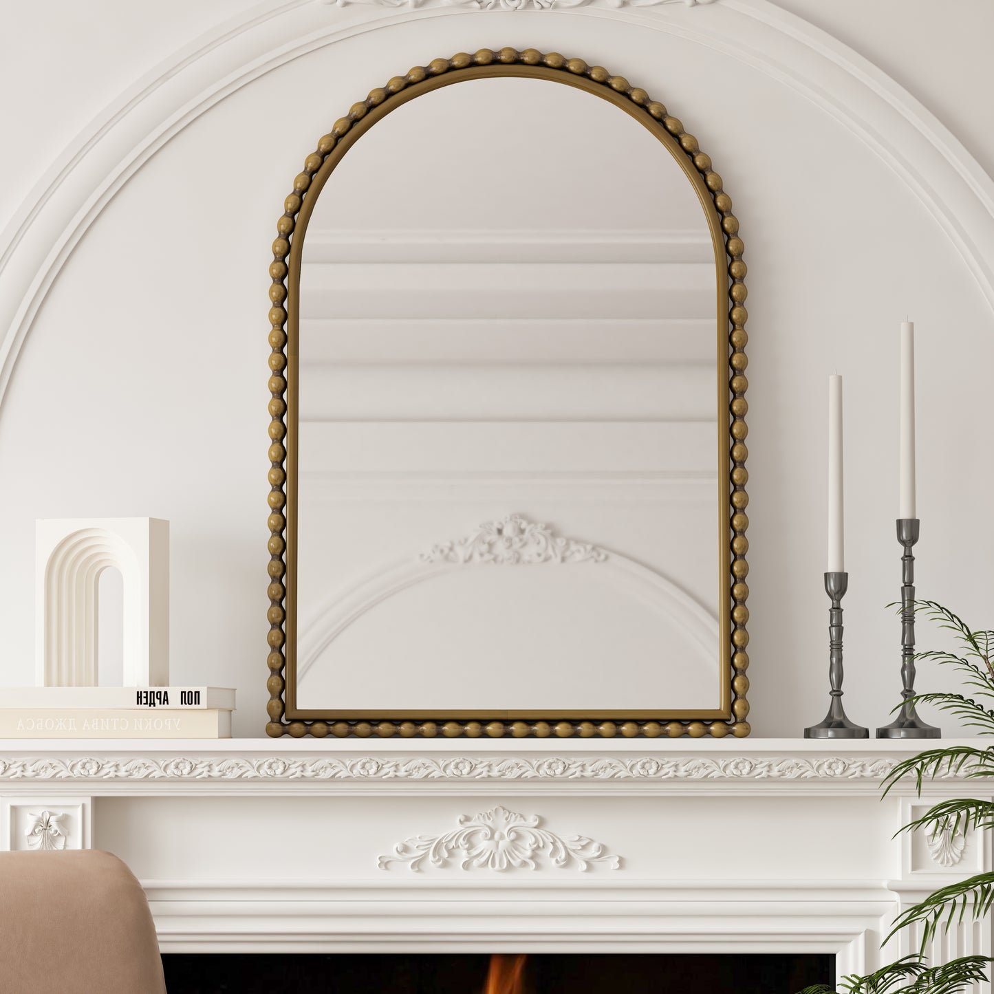 Iron Art Arch Vintage Vanity Mirror, Wall Hanging, Placed On The Table, Suitable For Living Room, Bedroom, Bathroom (Gold) W757P266578