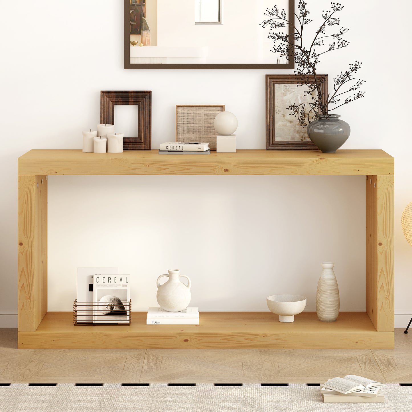 U_STYLE Modern Minimalist Entrance Table, Square Shaped Fashion Design, Easy to Assemble, Suitable for Entrance, Corridor, Living Room, Foyer N711P245613O