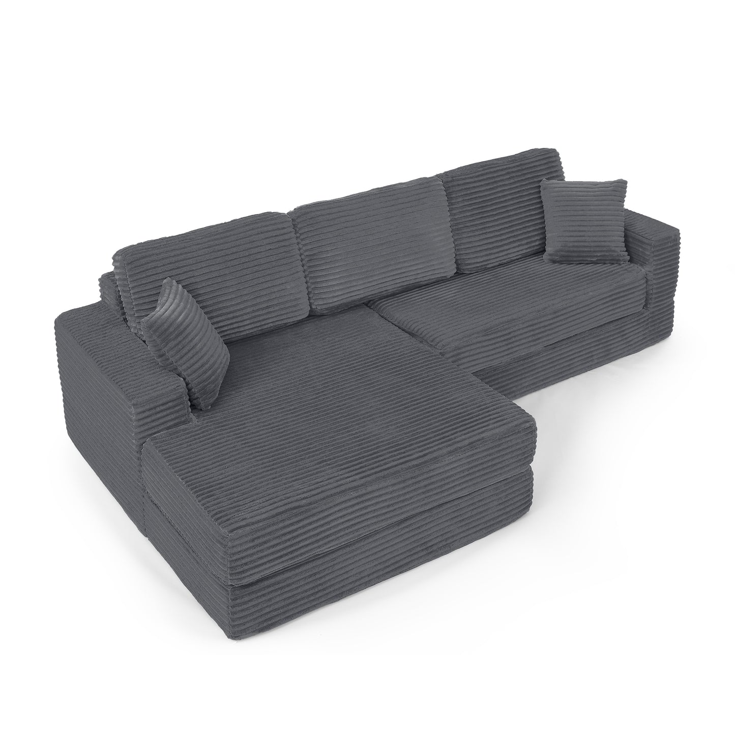 Minimalist L Shape Modular Sectional Sofa Bed in Gray Corduroy Fabric W487S00298