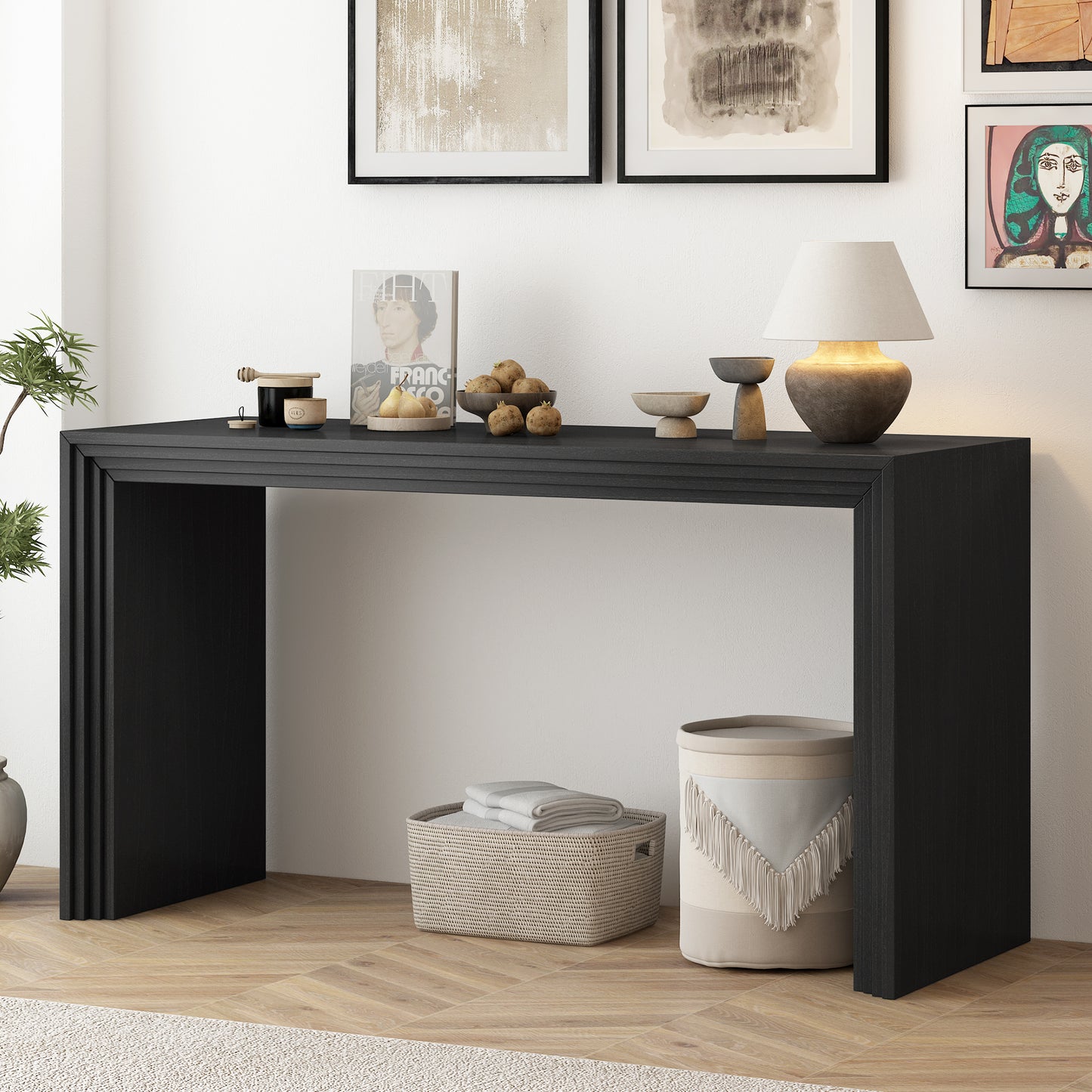 U_STYLE Modern Style Console Table made of Paulownia Solid Wood Veneer,Suitable for Foyer, Living Room, or Entryway. N711P205930B