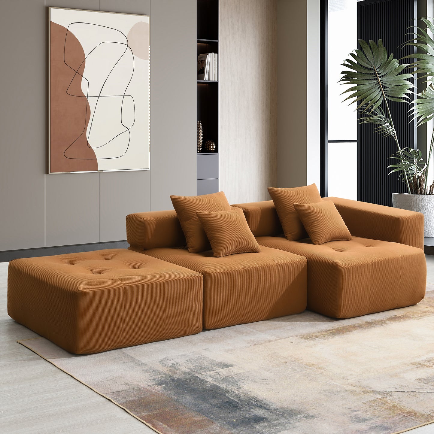 105.5''L Shaped Modular Sectional Sofa,Wide and Deep Seat,Minimalist Wrinkle-resistant Corduroy Couch,Full Compressed Cloud Couch for Living Room,3 PC Free Combination,No Assembly Required,3 Colors N723S1036D