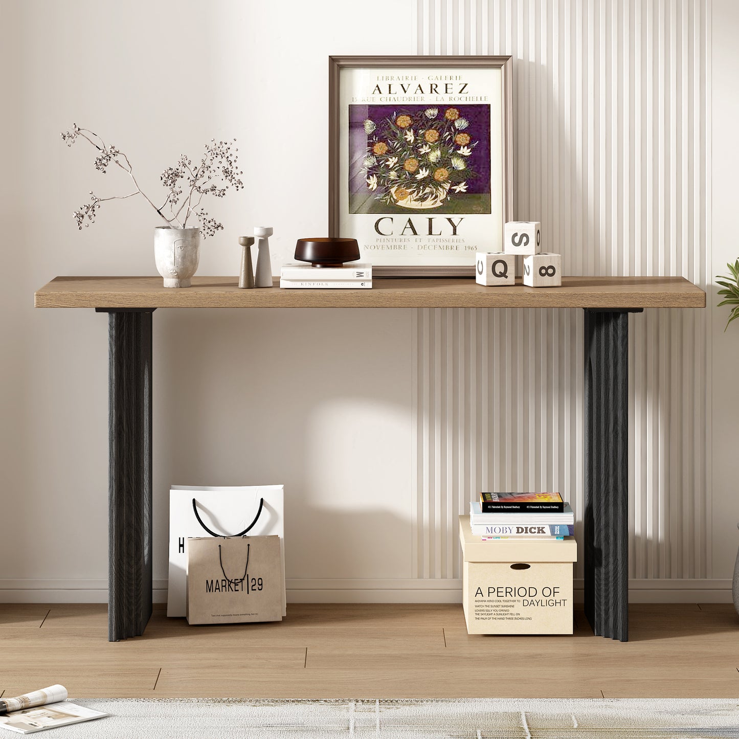 U_STYLE Uniquely Designed Console Table made of Fraxinus Mandschuric Solid Wood Veneer,with Distinctive Round Hollow Legs, Suitable for Foyer, Living Room, or Hallway. N711P205931N