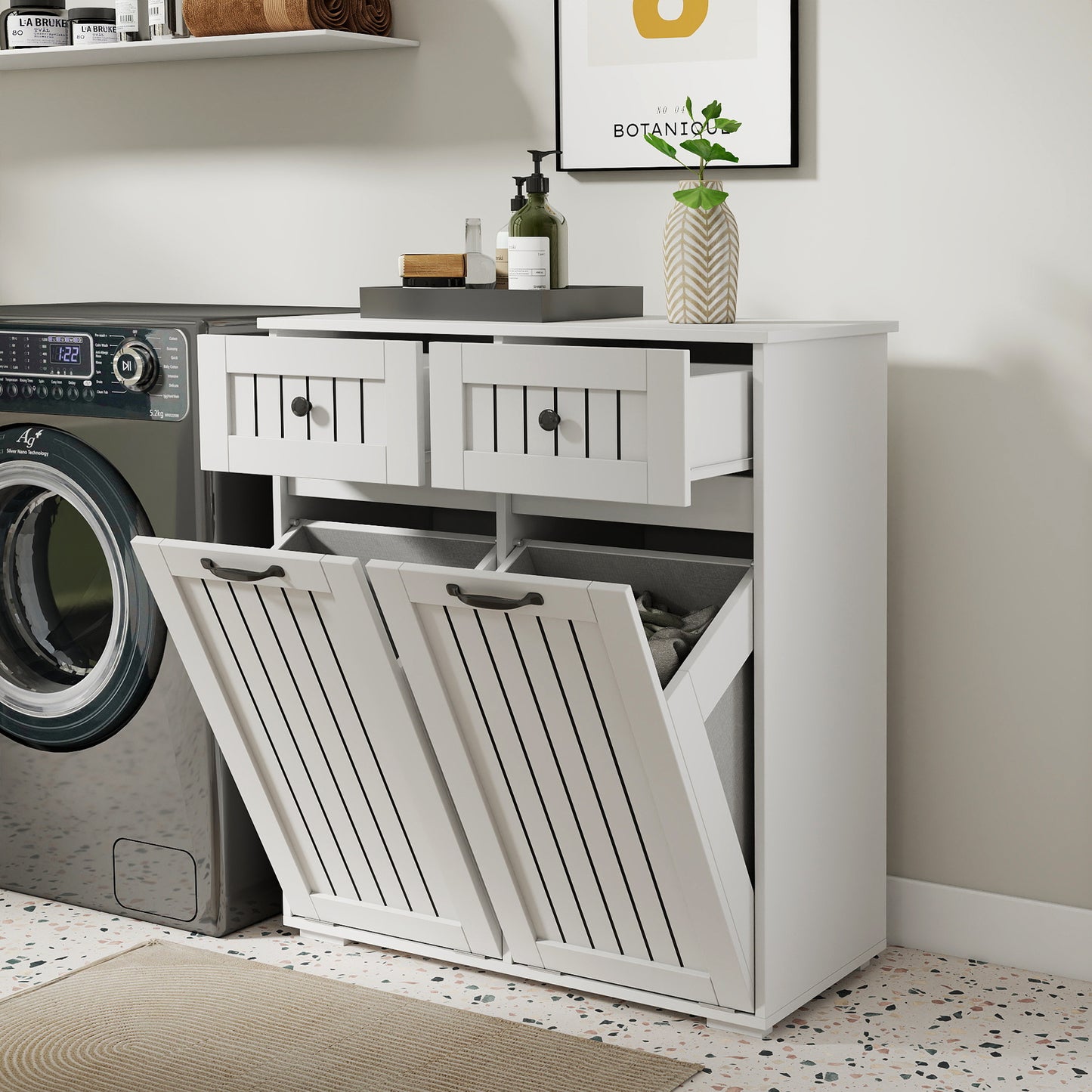 Laundry Cabinet ,with 2 Removable laundry basket and 2 Drawers W331P373959