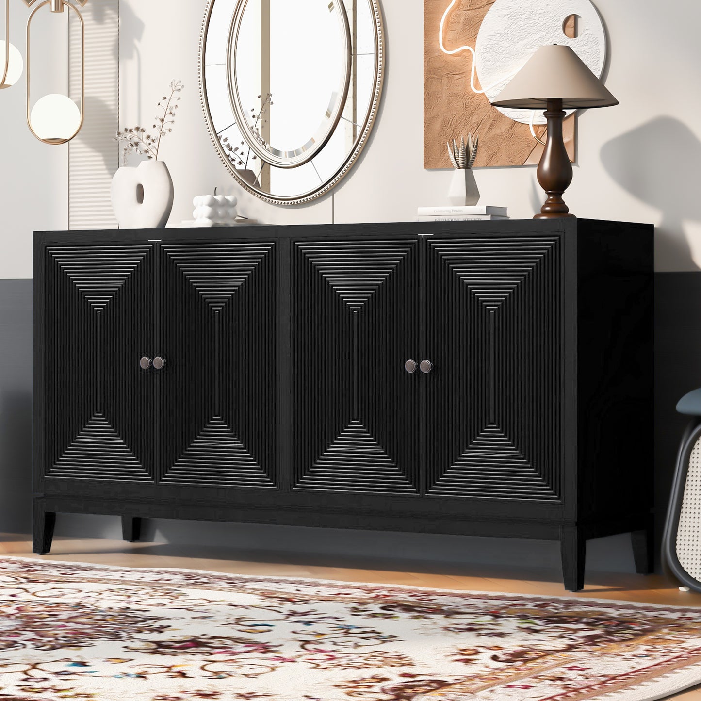 U_STYLE Sleek Storage Cabinet Sideboard Buffet with Vertical Line Design,Suitable for Study,Entrance and Living Room N711P205933B