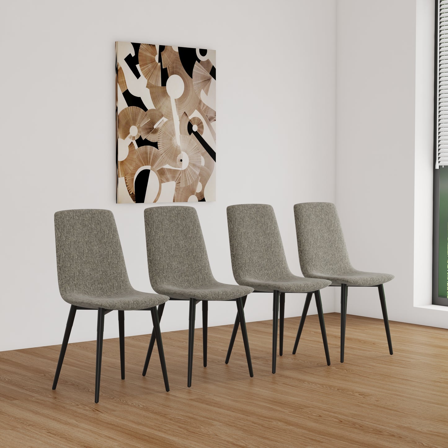 Dining Chairs Set of 4,Modern Kitchen Dining Room Chairs,Upholstered Dining Accent Chairs in linen Cushion Seat and Sturdy Black Metal Legs(Grey) W2189131672