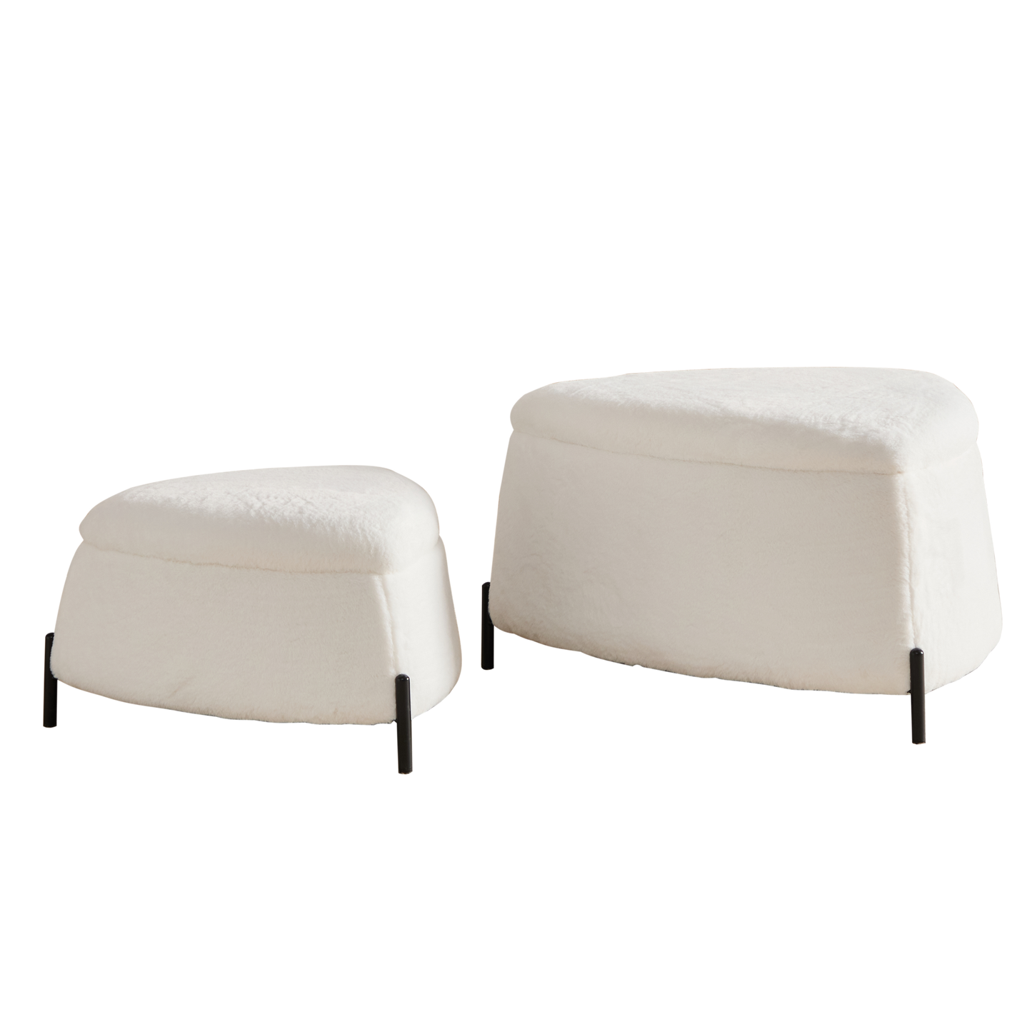 Ivory Faux Fur Upholstered Storage Ottoman Set with Metal Legs, Coffee Table with Reversible Lid W3098P296975