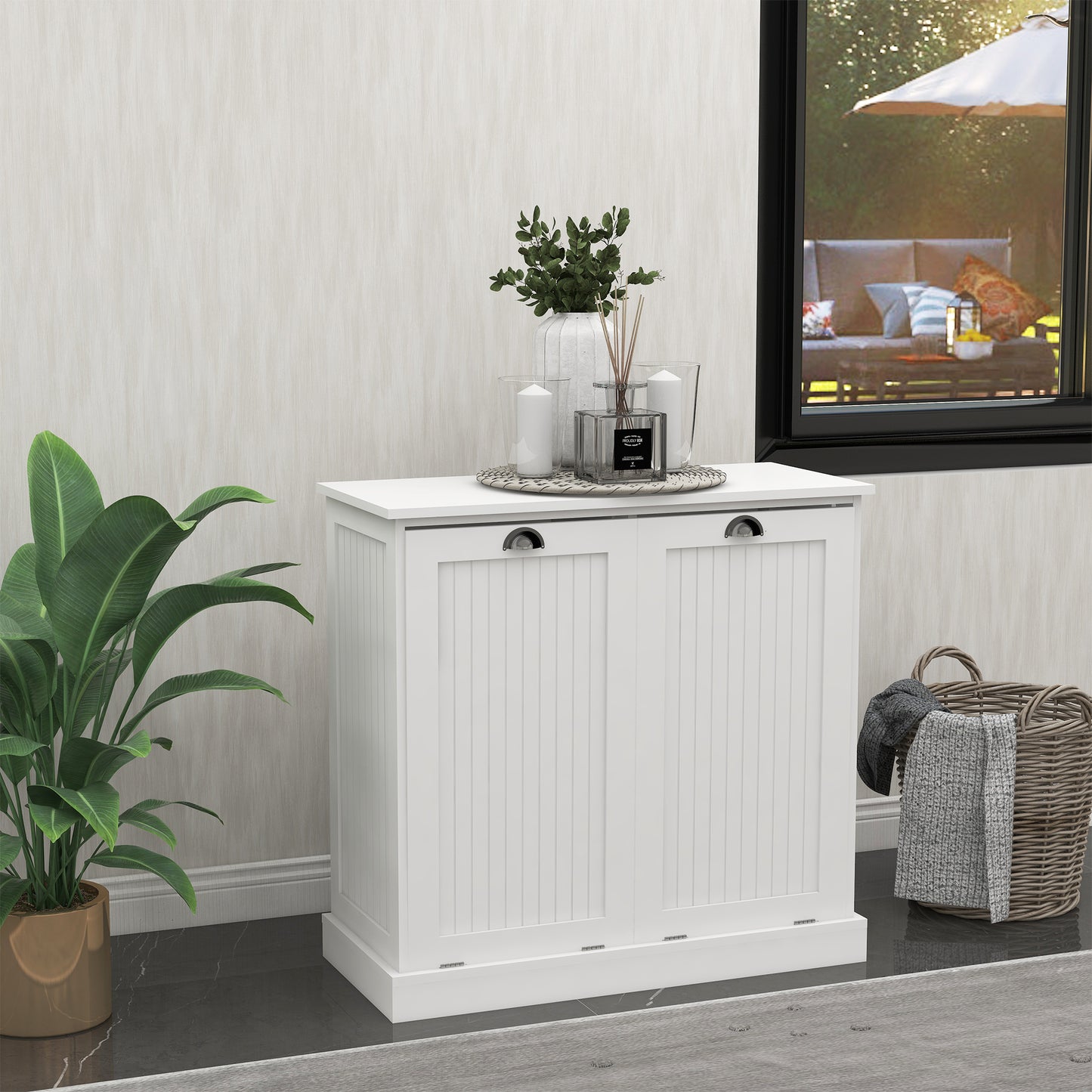 Two-Compartment Tilt-Out Laundry Sorter Cabinet-White W112049950