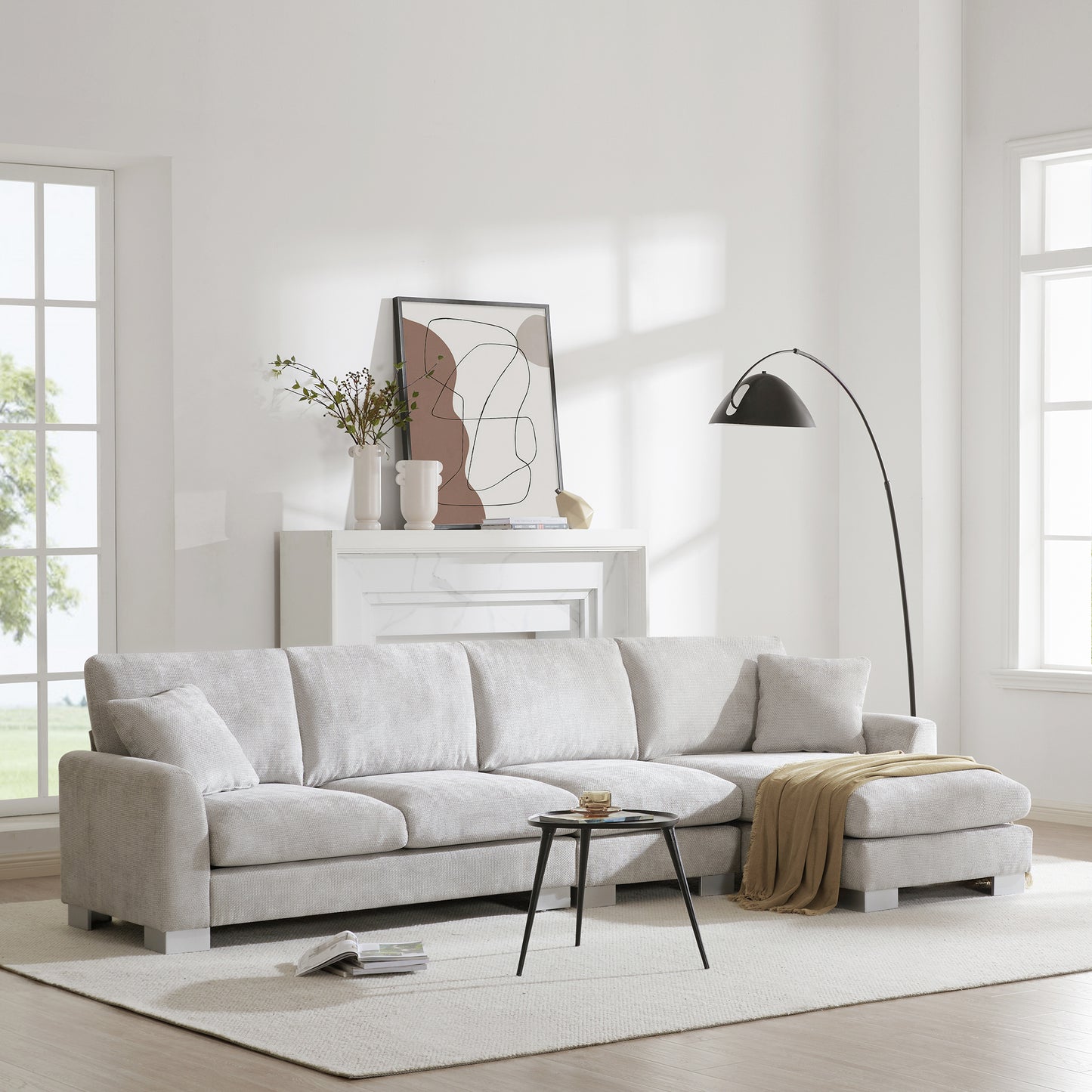 119*55' Modern Oversized Sectional Sofa,L-shaped Luxury Couch Set with 2 Free pillows,5-seat Chenille Indoor Furniture with Chaise for Living Room,Apartment,Office,2 Colors GS006018AAE