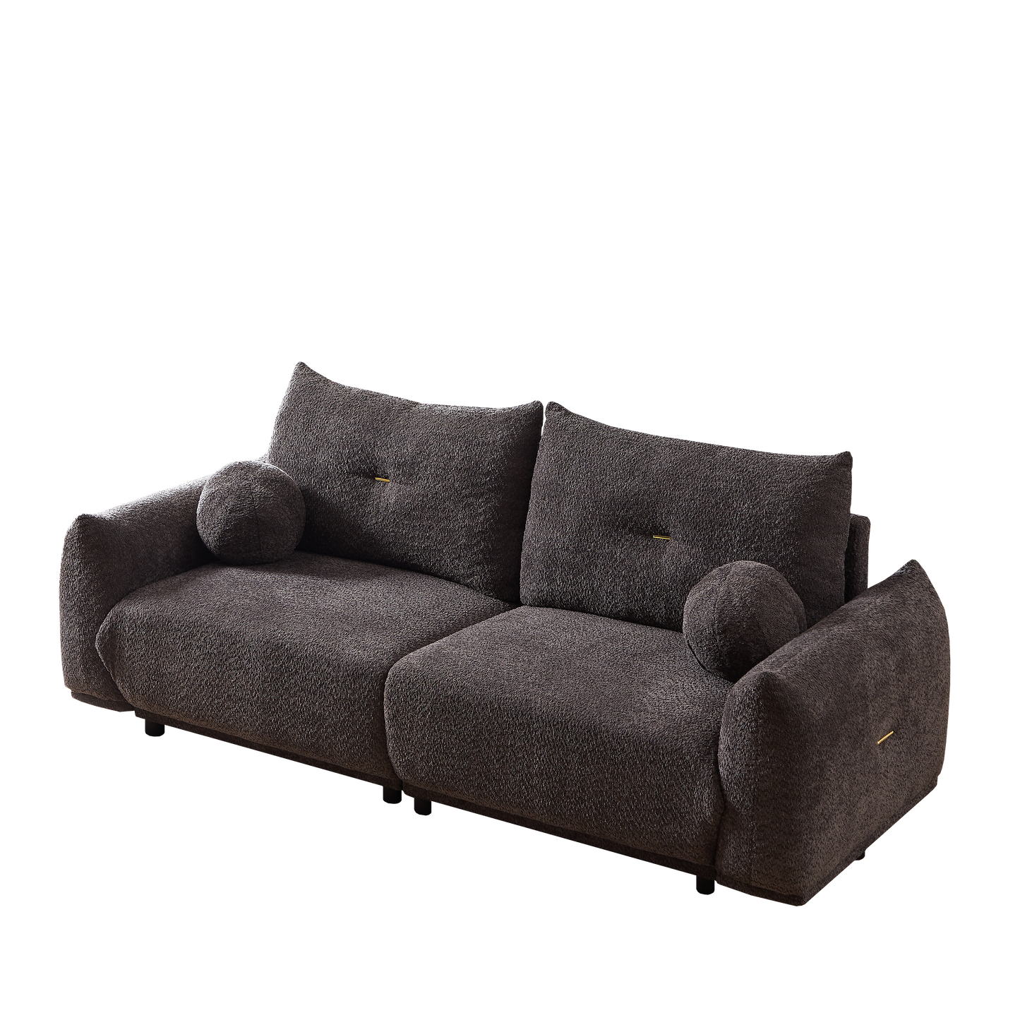 Mid-Century Modern Lamb's Wool 2-Seater Cushion Sofa in Gray Fabric with Cushions and Ball Pillows W1957S00003