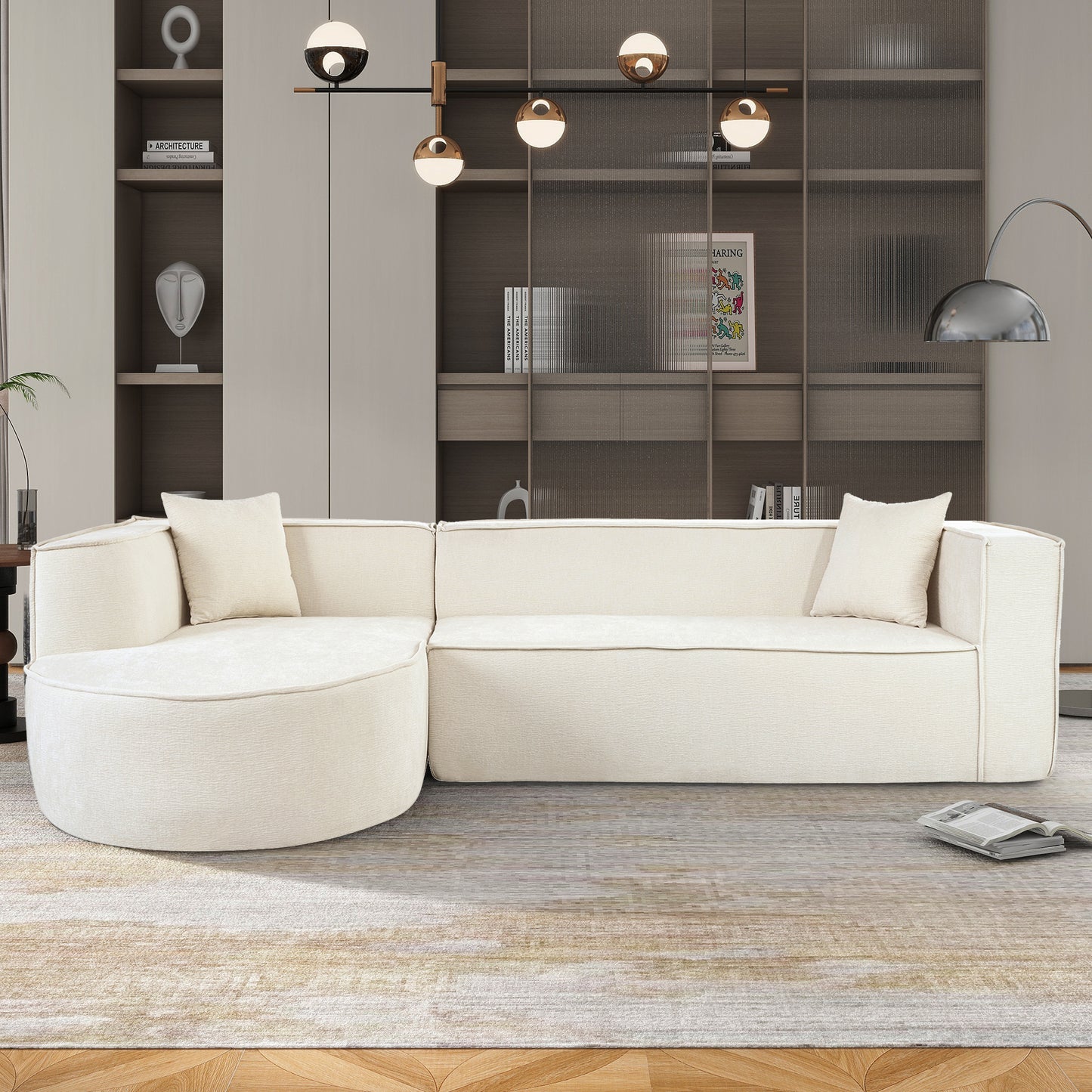 U_Style Modern Style Sectional Sofa,Sponge Sectional Sofa Couch,Modular L-Shape Sofa Couch with Elegant curved design and luxurious chenille fabric,two throw pillows,for Living Room, Study WY000417AAA