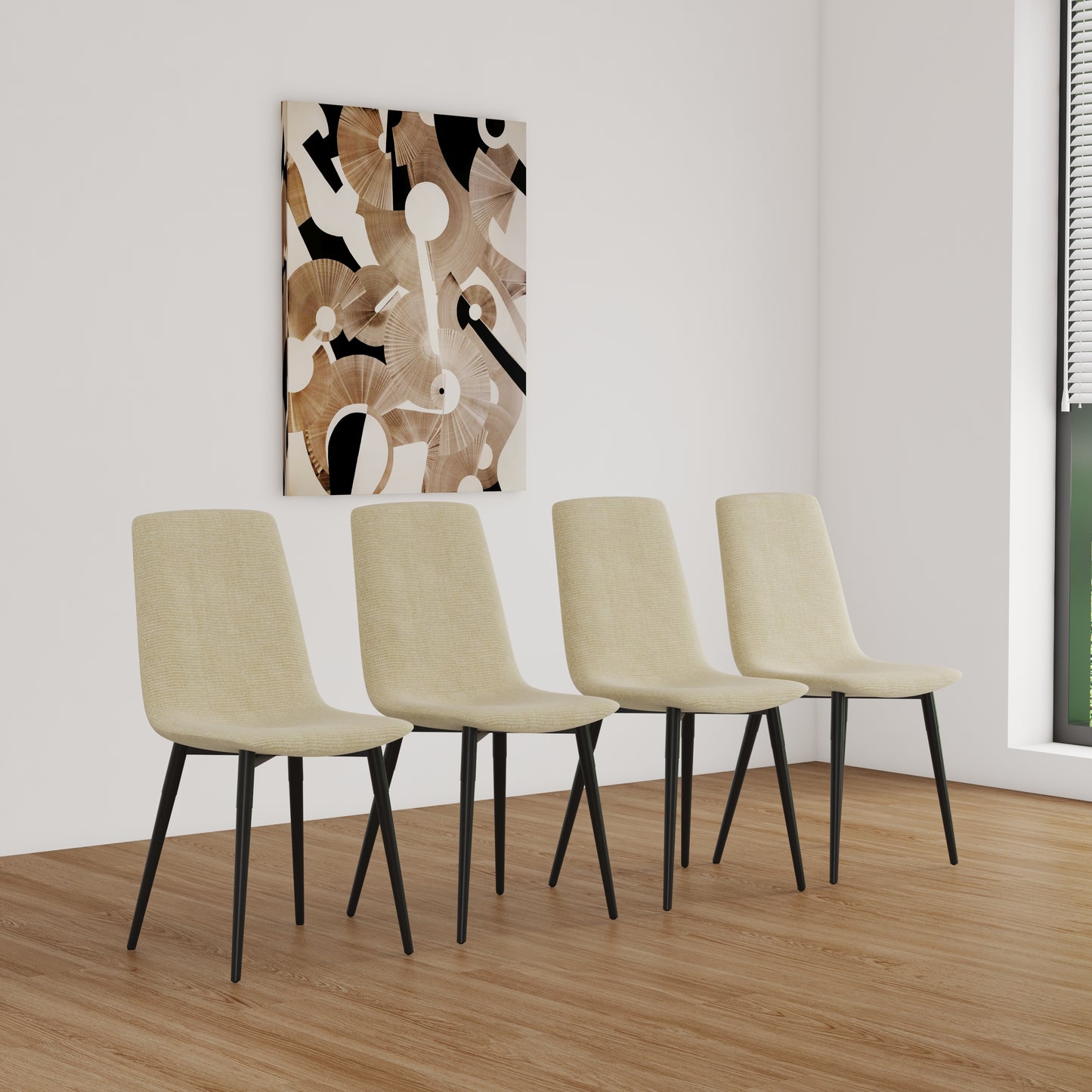 Dining Chairs Set of 4,Modern Kitchen Dining Room Chairs,Upholstered Dining Accent Chairs in linen Cushion Seat and Sturdy Black Metal Legs .Fabric dining chairs (Beige) W2189131673