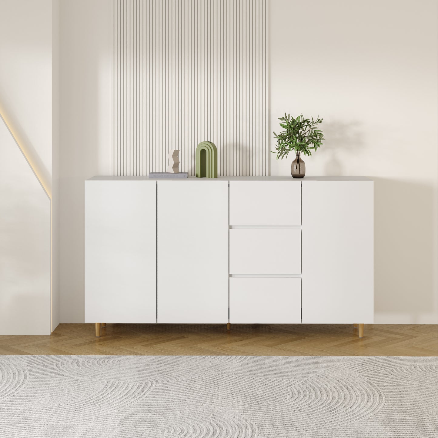 Versatile Side Cabinet with Ample Storage & Divided Display: Ideal for Dining Room & Living Room Settings W1278S00032