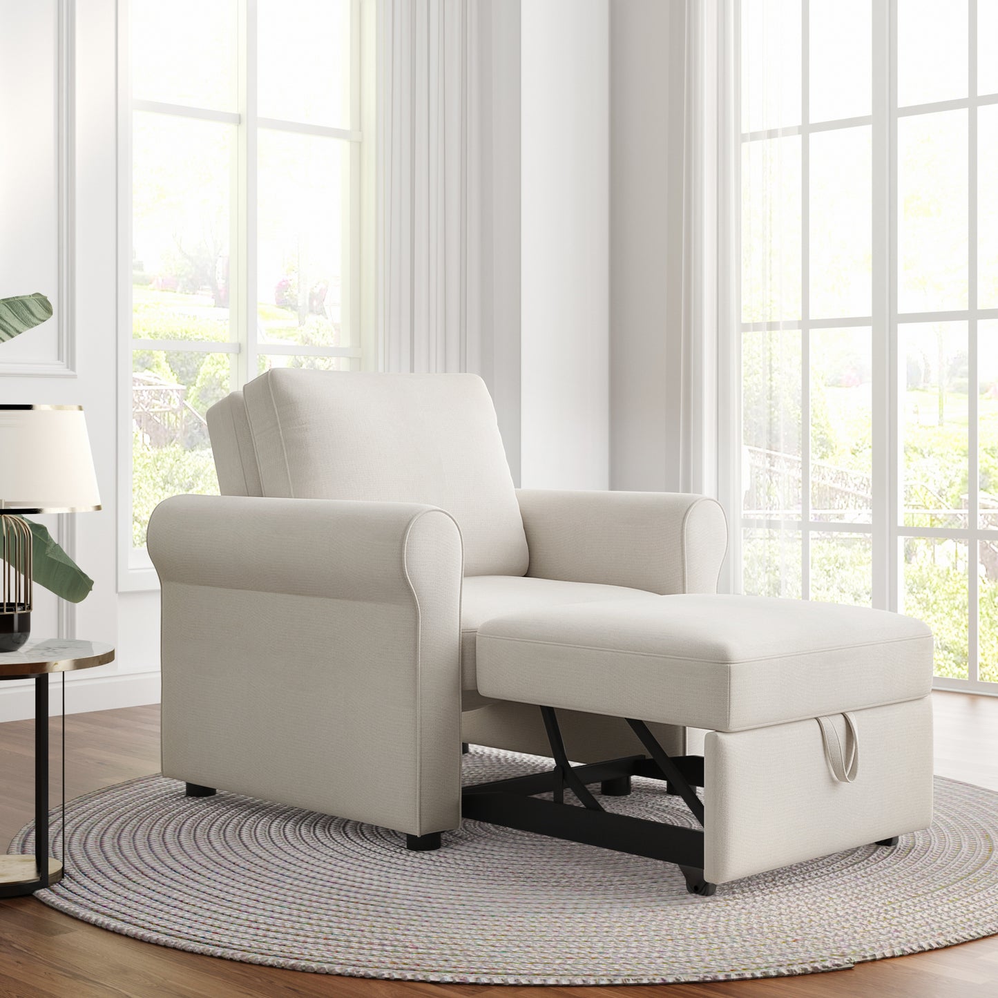 3-in-1 Sofa Bed Chair, Convertible Sleeper Chair Bed,Adjust Backrest Into a Sofa,Lounger Chair,Single Bed,Modern Chair Bed Sleeper for Adults,White BS309052AAB
