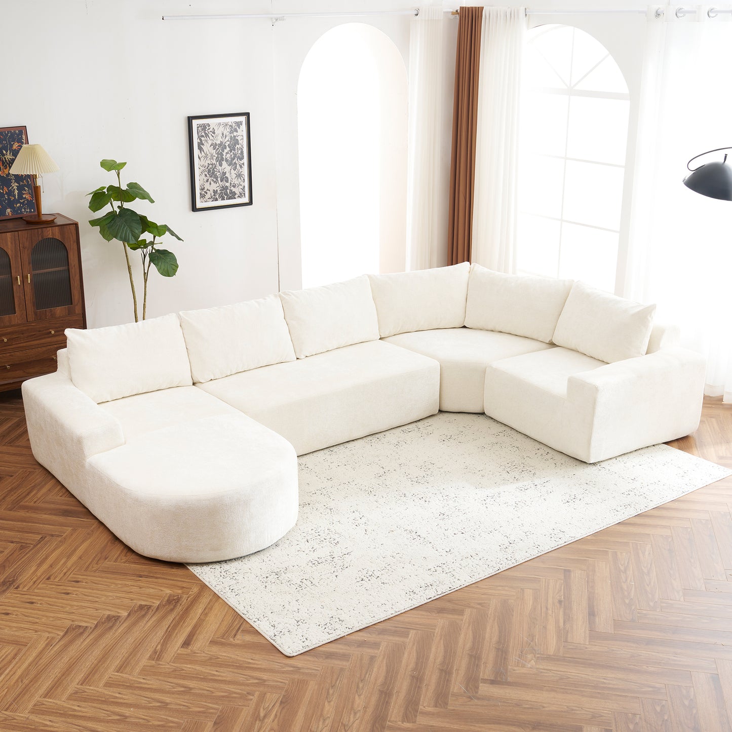 141.7' Oversized Modular Sofa Cloud Sectional Sofa Set Upholstered Couches U-shaped Sofa with Deep Seat for Living Room, Beige N719S001730A