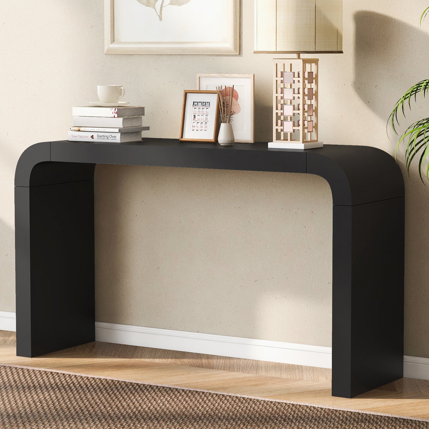 U_STYLE Minimalist Acacia Vneer Entryway Table with Two Legs,Stylish and Elegant Design,Suitable for Narrow Spaces and Living Rooms, Entrances, Balconies, Study. N711P213374B