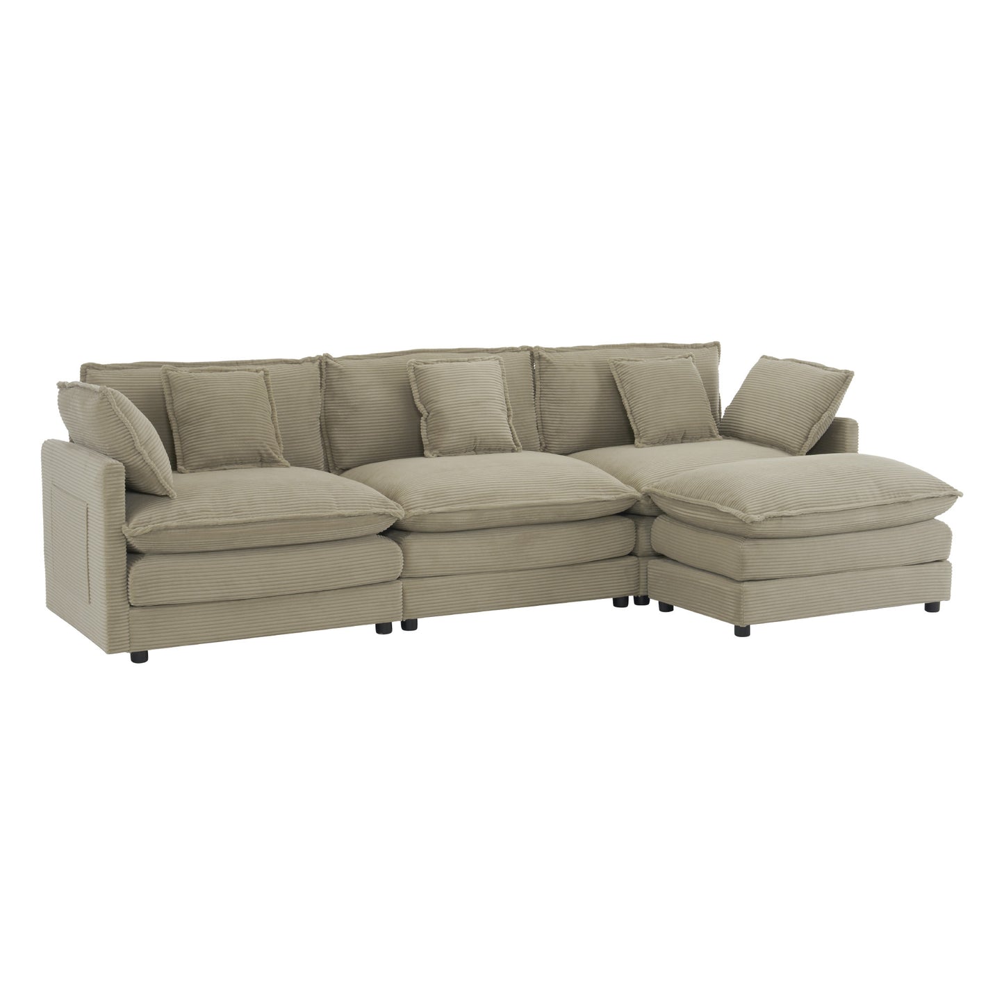 Modern Sofa Modular Couch Upholstered Corduroy L-Shape Sectional with Side Storage Pockets, Brown N719S001723D