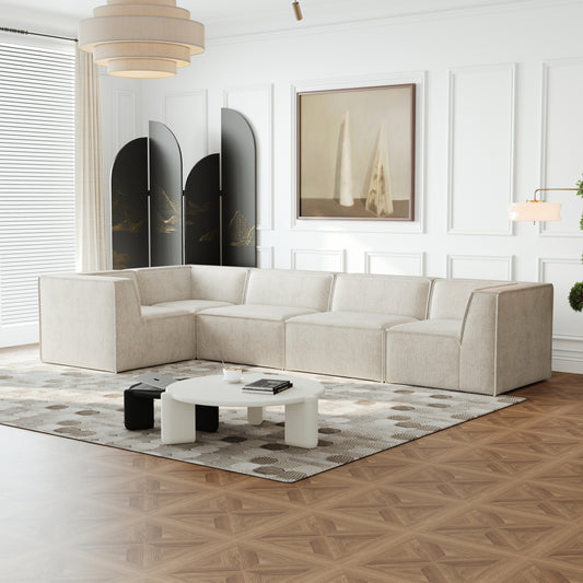 106*106' Chenille Modular L Shaped Sectional Sofa,Luxury Floor Couch Set,Upholstered Indoor Furniture,Foam-Filled Compressed Sofa for Living Room,Bedroom,5 PC Free Combination  W834S00360