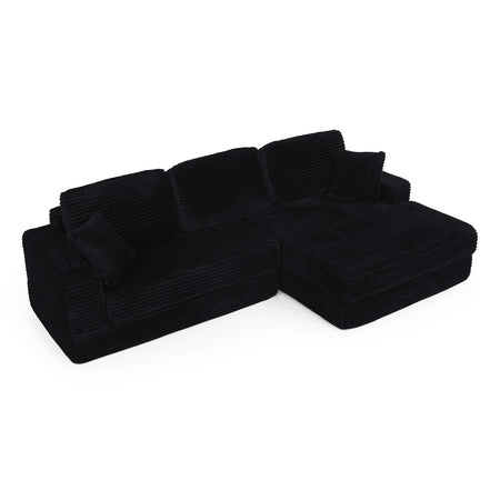 Modern Minimalist Style L Shape Modular Sectional Sofa with Corduroy Finish in Black W487S00297