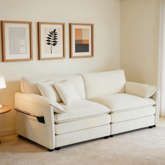 Oversized Chenille Loveseat Sofa, Oversized 2-Seater Small Cloud Couch, Modern Comfy Deep Seat Love Seat for Living Room Bedroom Office Apartment,DIY Combination,Chenille,Beige W3163S00075