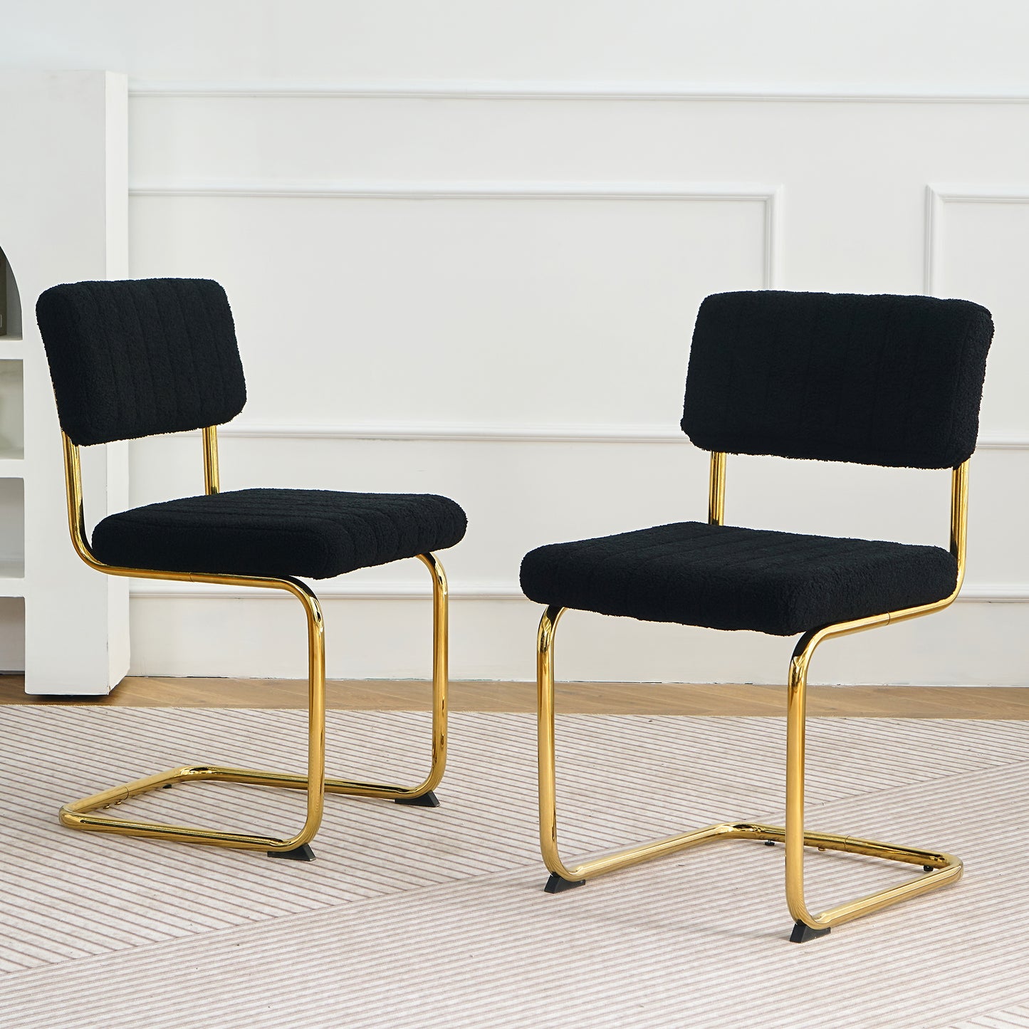 Modern simple light luxury dining Black chair home bedroom stool back dressing chair student desk chair gold metal legs(set of 2)  W210131947