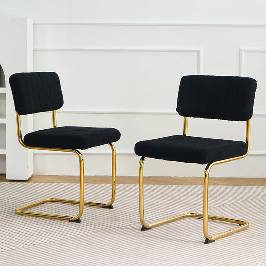 Modern simple light luxury dining Black chair home bedroom stool back dressing chair student desk chair gold metal legs(set of 2)  W210131947