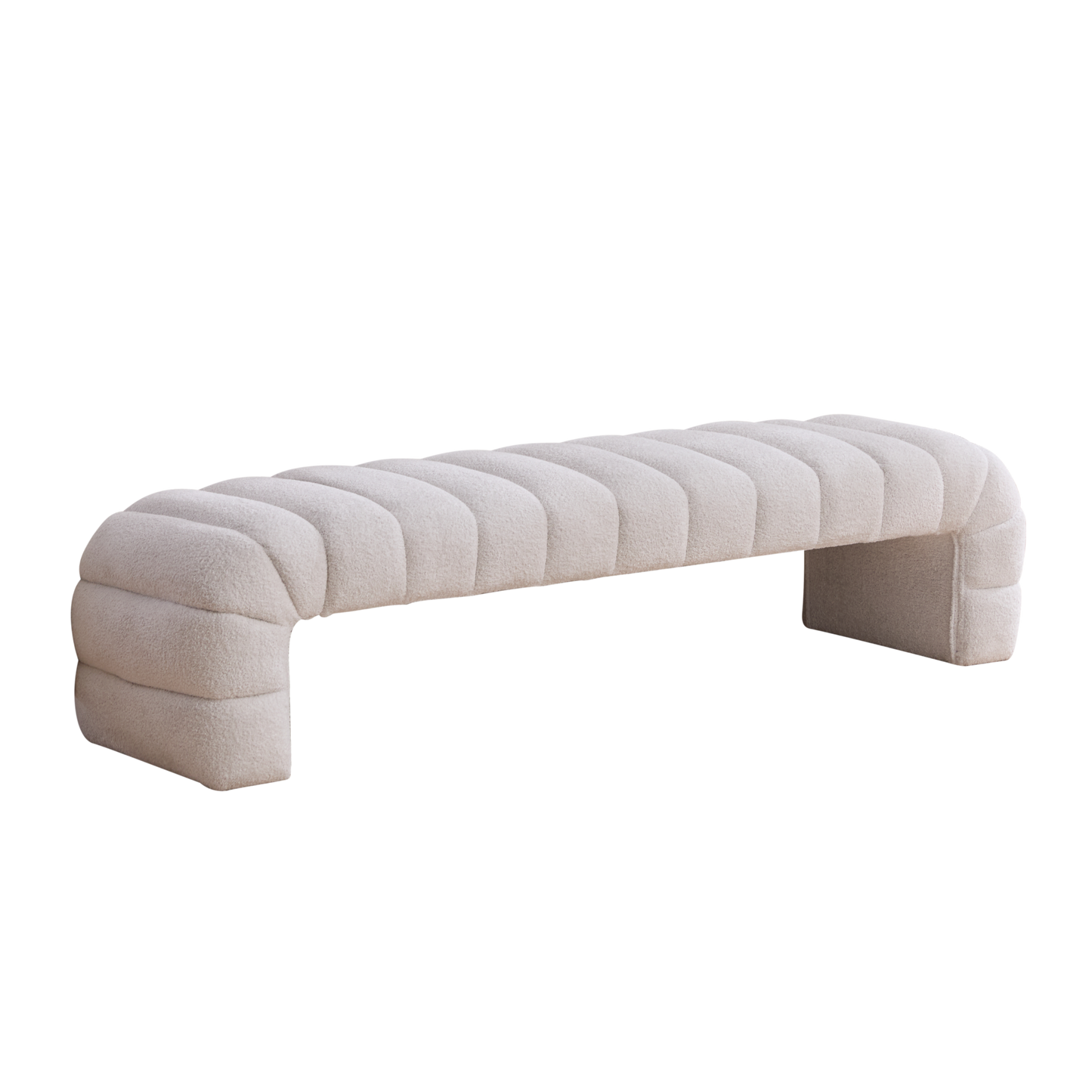 Modern Upholstered Armless Bed Bench, Channel Tufted Couch Daybed Chaise, Ivory Chenille, 69.7' Wide  W3098P308771