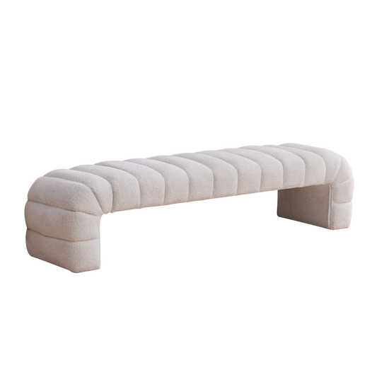 Modern Upholstered Armless Bed Bench, Channel Tufted Couch Daybed Chaise, Ivory Chenille, 69.7' Wide  W3098P308771